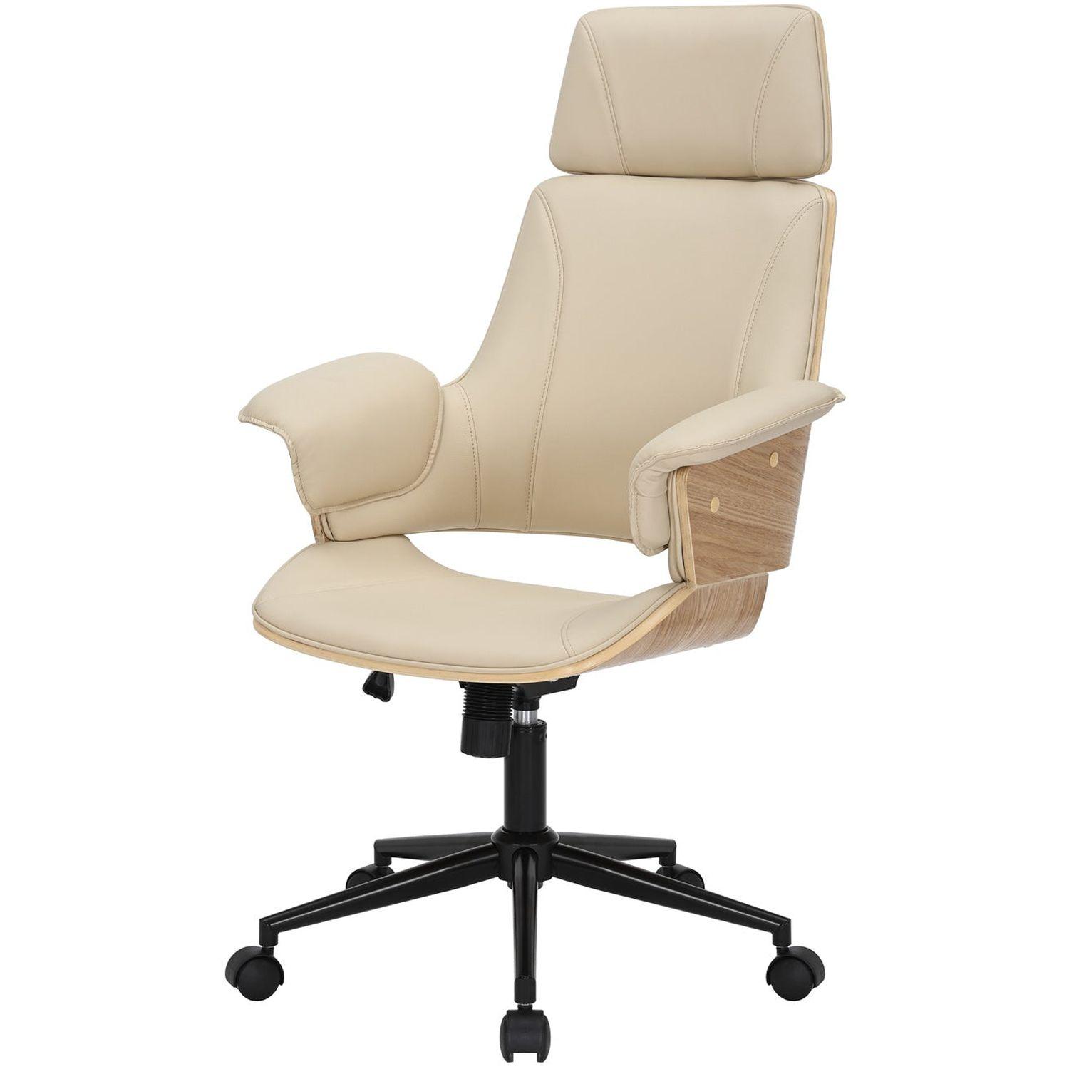 Bürodrehstuhl Capone Kunstleder creme-beige Rücken Eichenholzfurnier