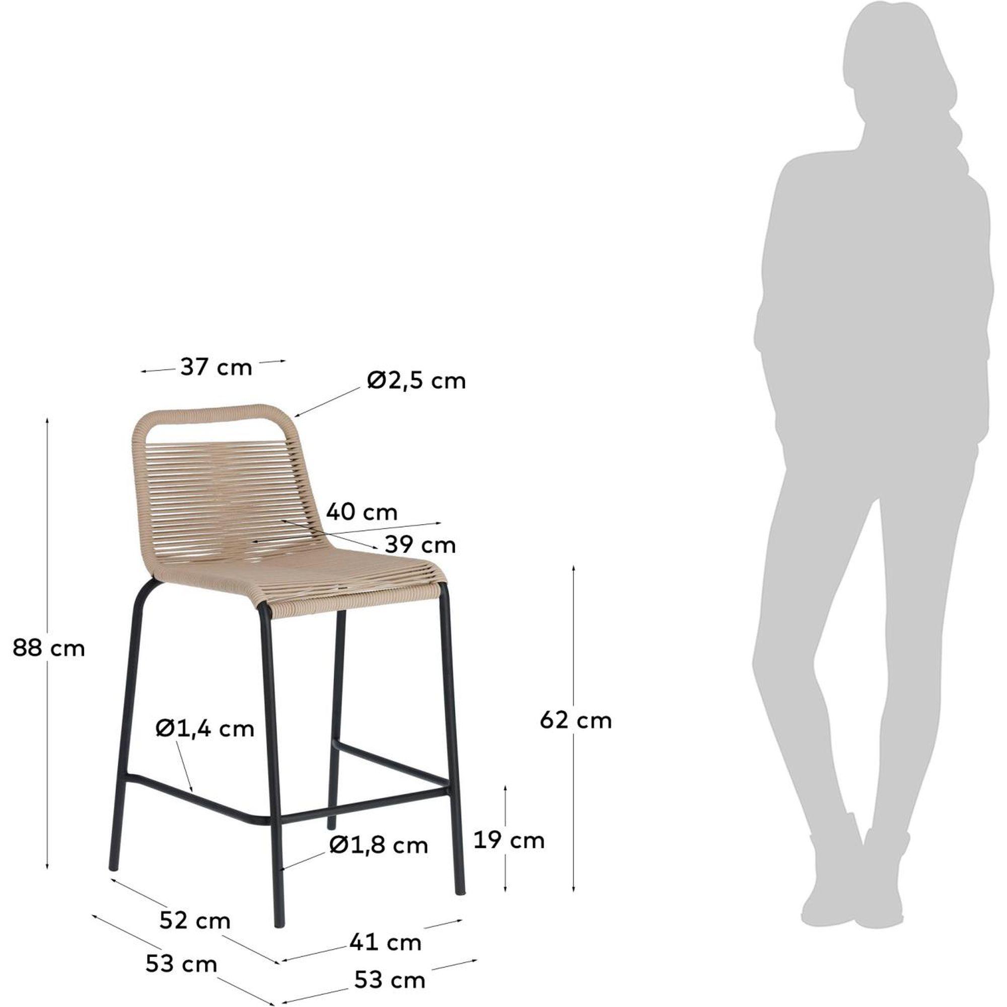 Barhocker Outdoor Garten Lambton aus braunem Seil und Stahl mit schwarzem Finish Höhe  62 cm