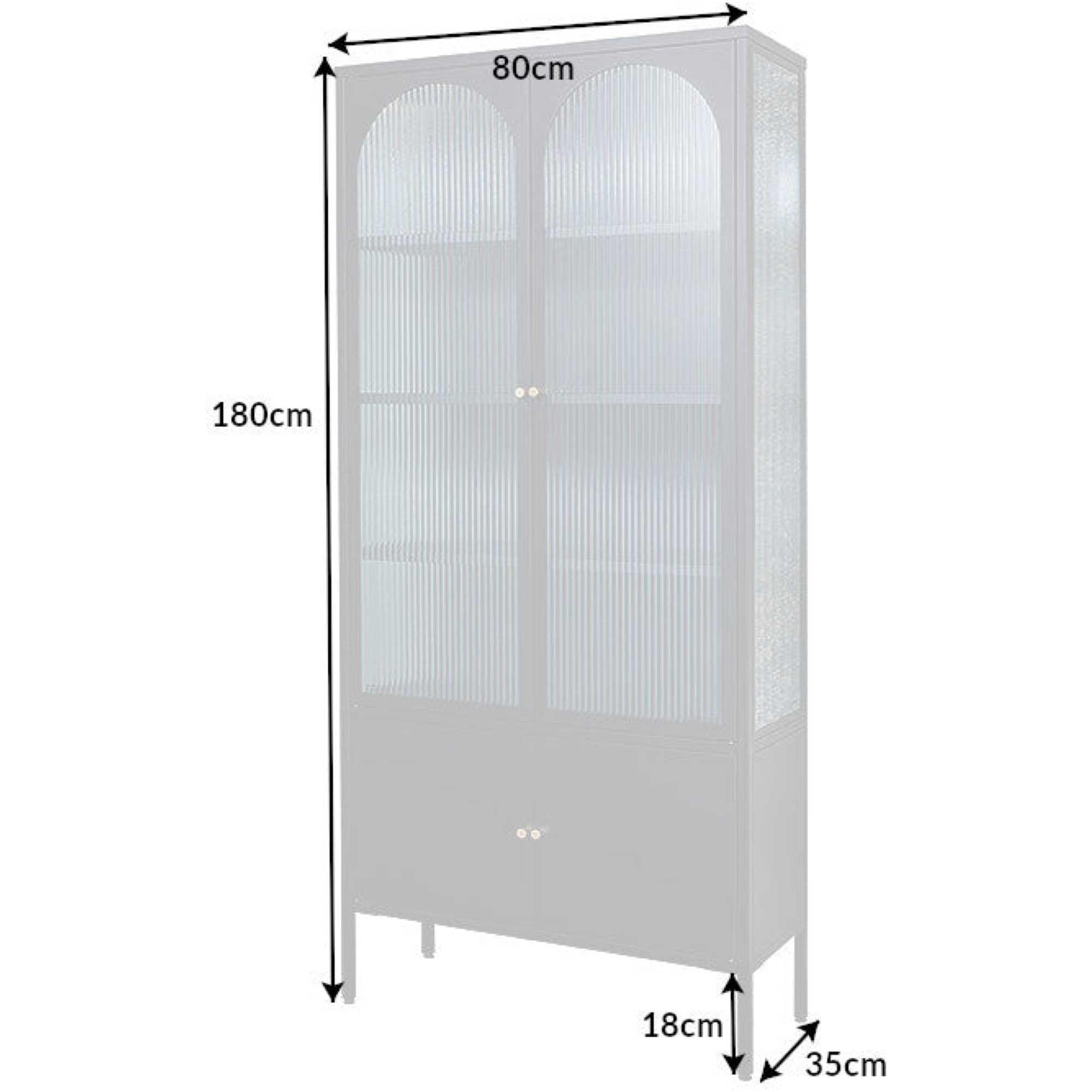 Standvitrine Cologne Metall schwarz geriffeltes Glas 80x180