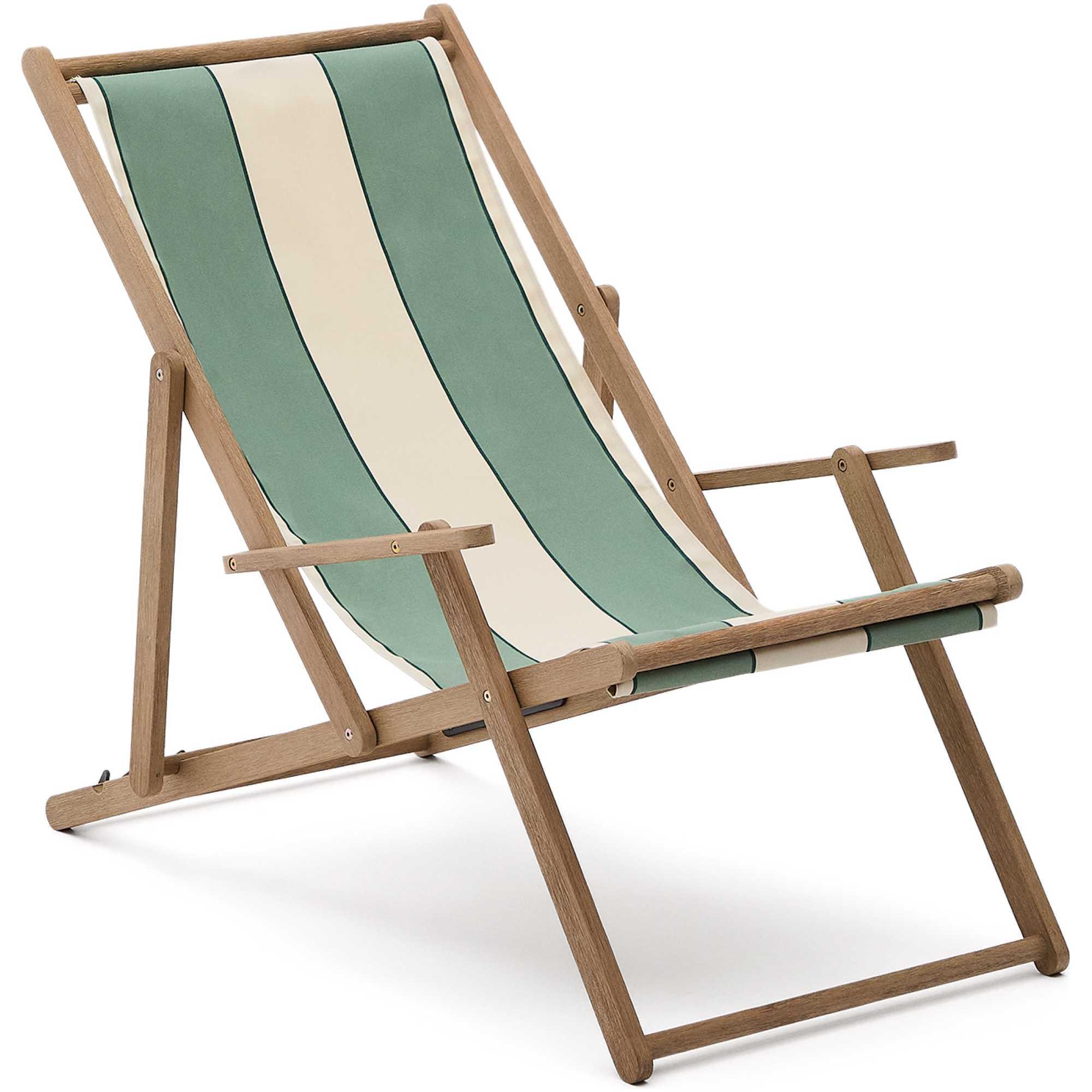 Grün-beige gestreifter klappbarer Outdoor-Liegestuhl Vilara aus massivem Akazienholz, FSC 100%
