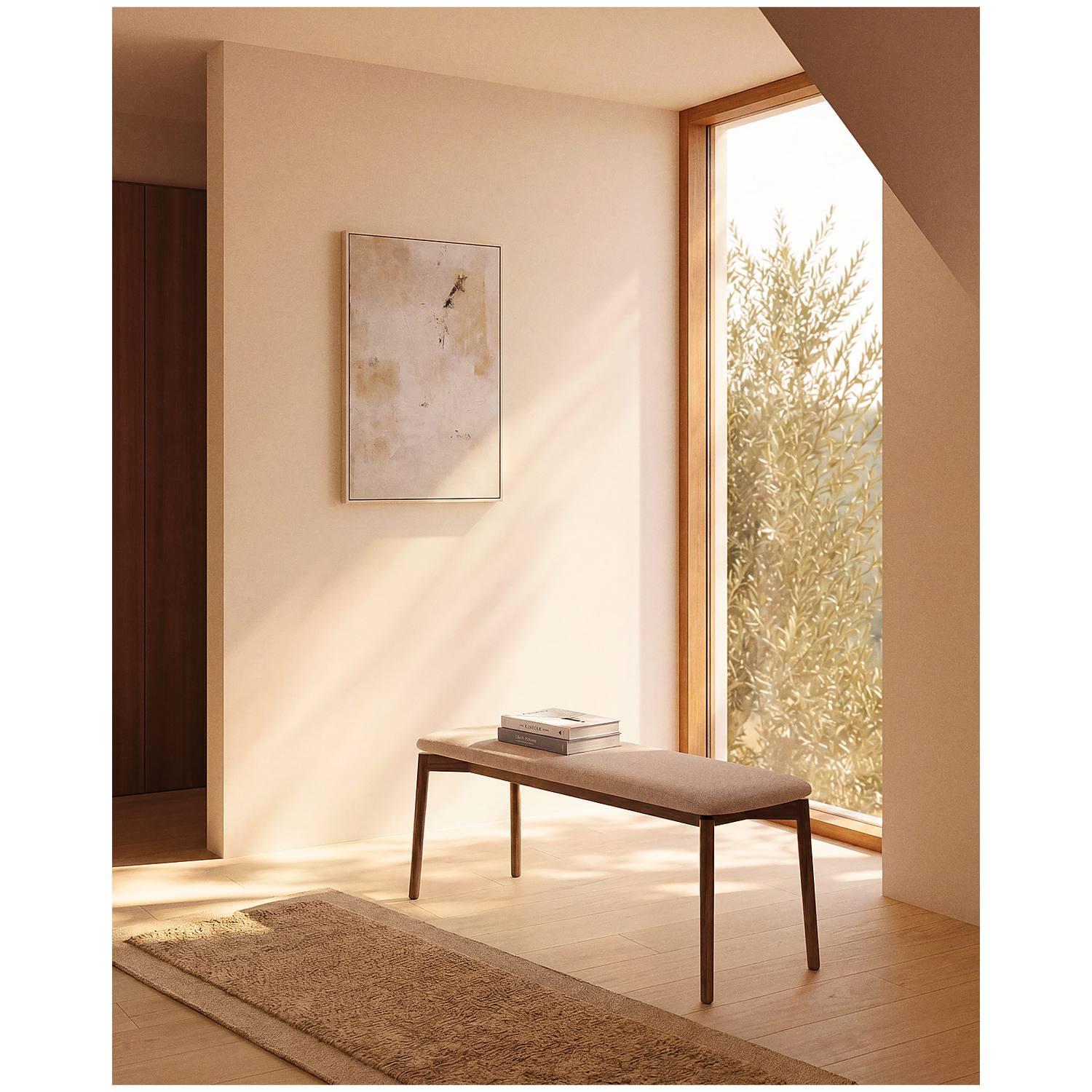 Bank Evera aus Eichenfurnier mit Nussbaumfinish und brauner Chenille 122 cm