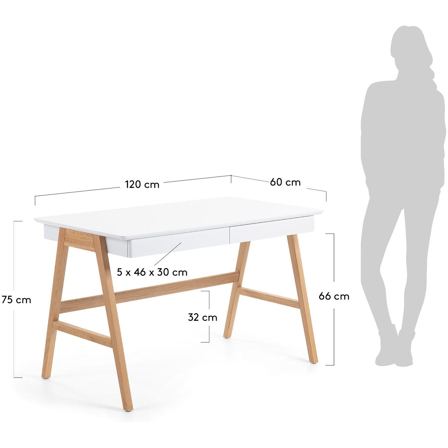 Schreibtisch Dina MDF weiss matt lackiert Beine aus Esche 120x60