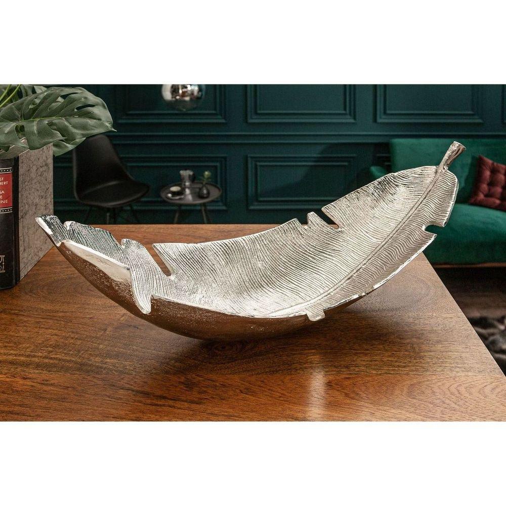 Deko Schale Leaf Blatt Design Metall silber 62x20