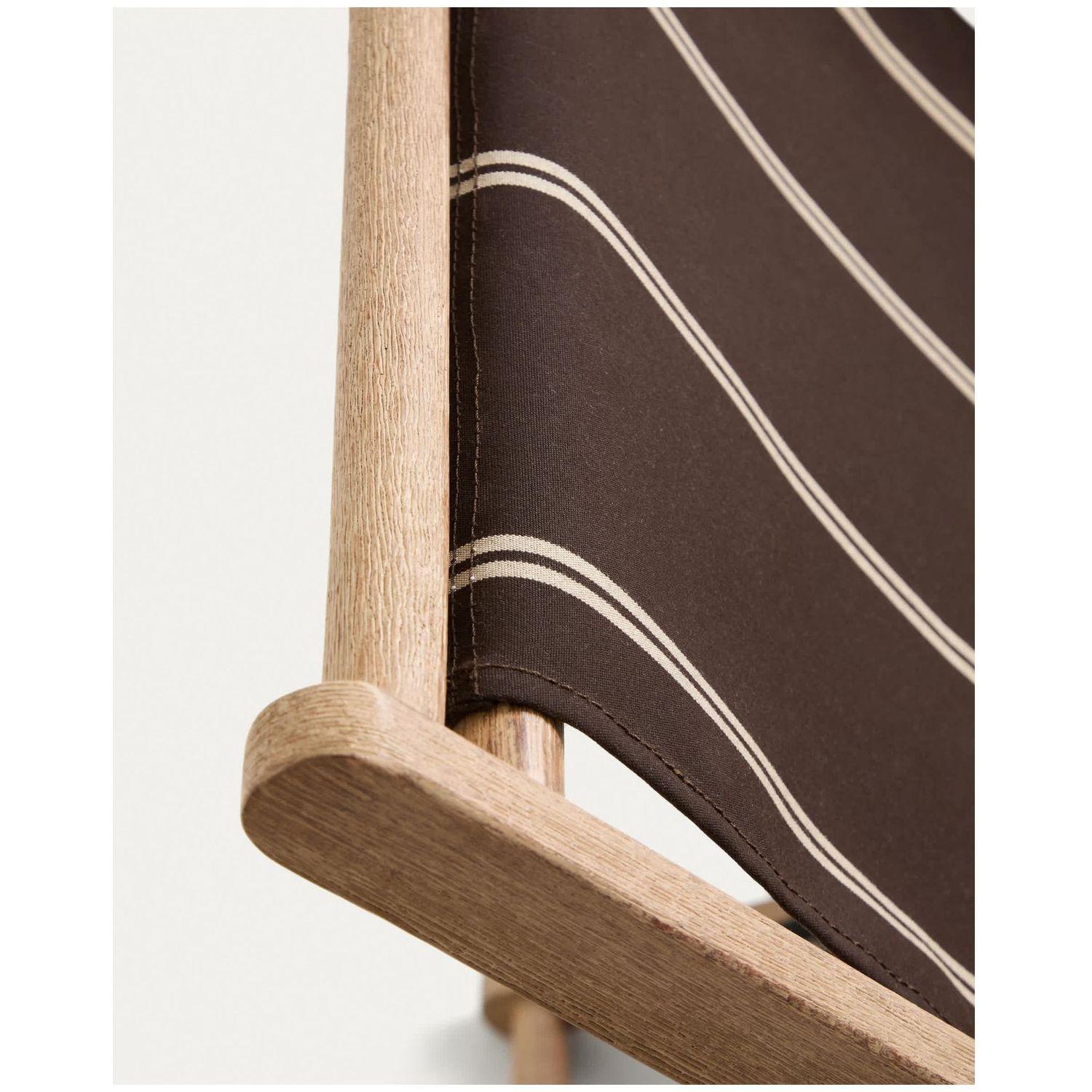 Braun-beige gestreifter klappbarer Outdoor-Liegestuhl Vilara aus massivem Akazienholz FSC
