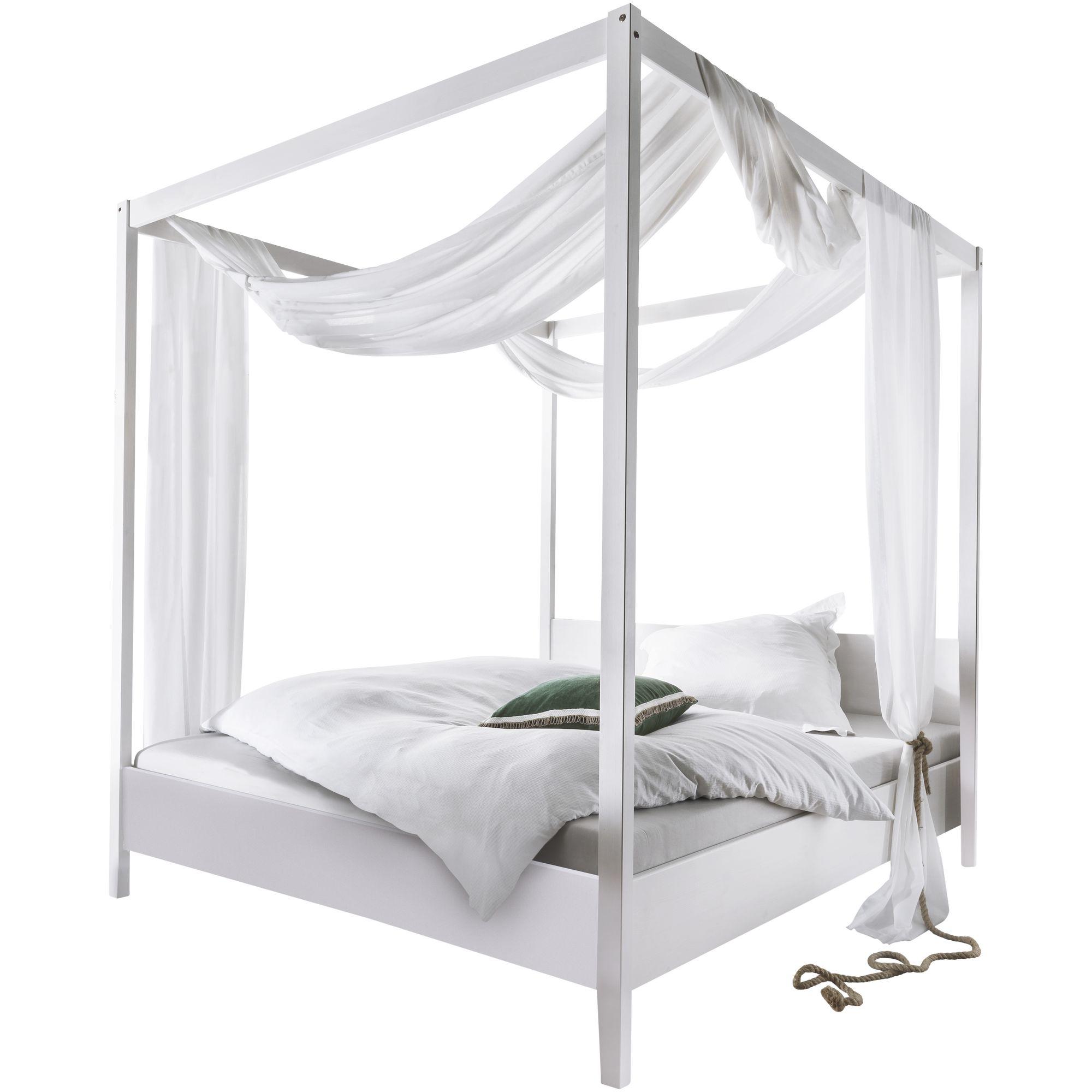 Himmelbett Baldachin Massivholz Jada weiss - Grösse: 140x200