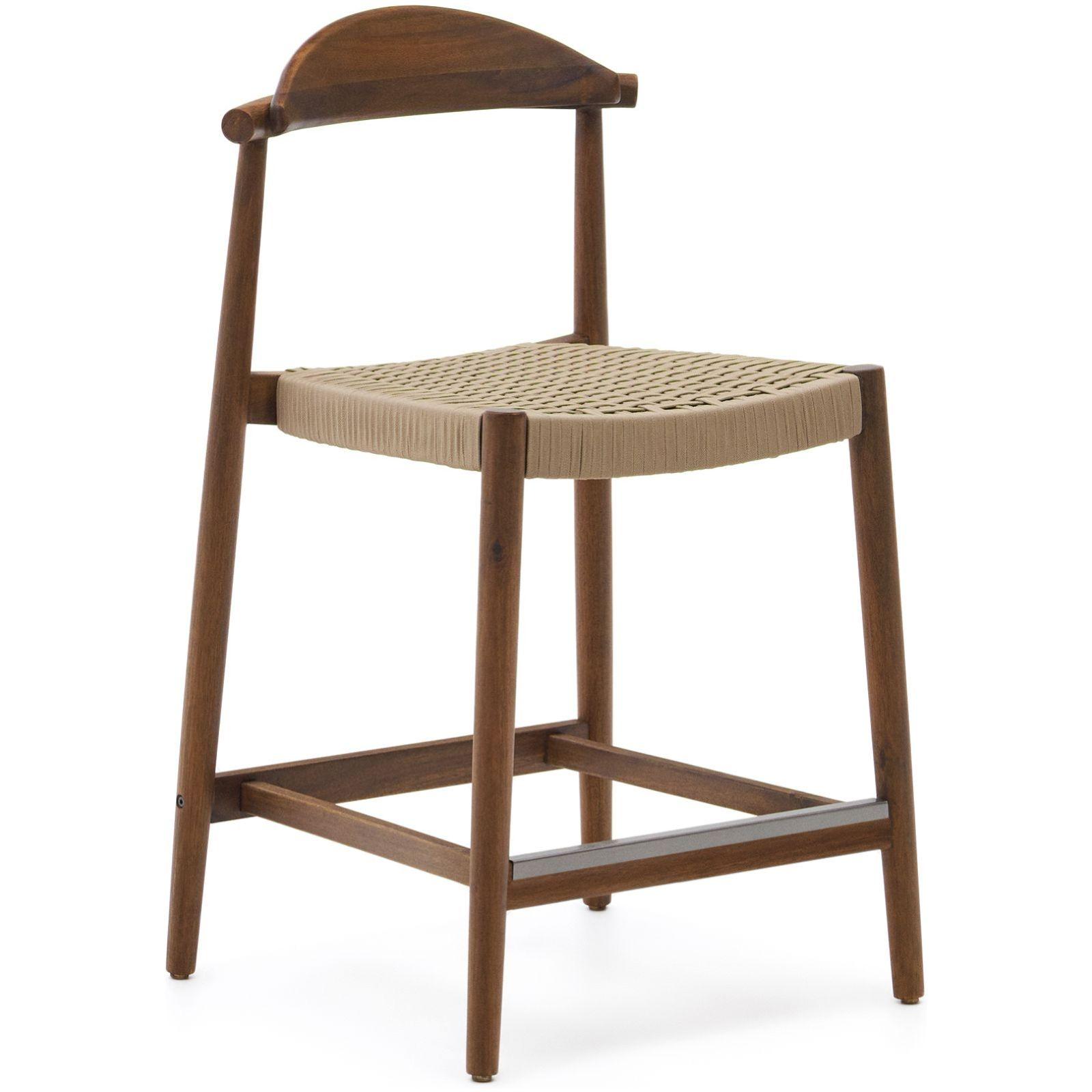 Barhocker aus Holz Nina Akazie Nussbaumfarbig Seil beige Sitzhöhe 62cm