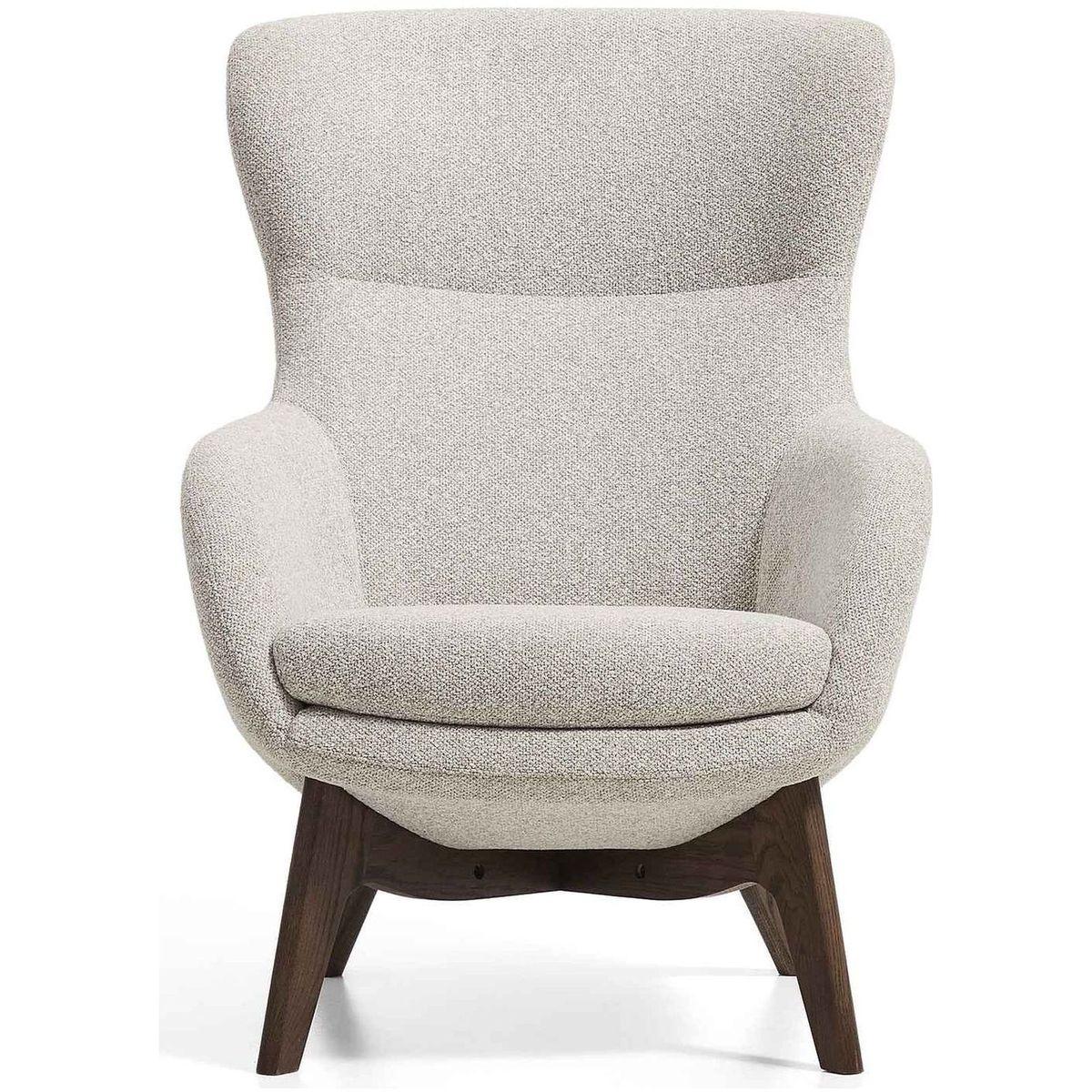 Ohrensessel Adiran dicker Chenille Beige Beinen Eichenholz massiv Nussbaum-Finish