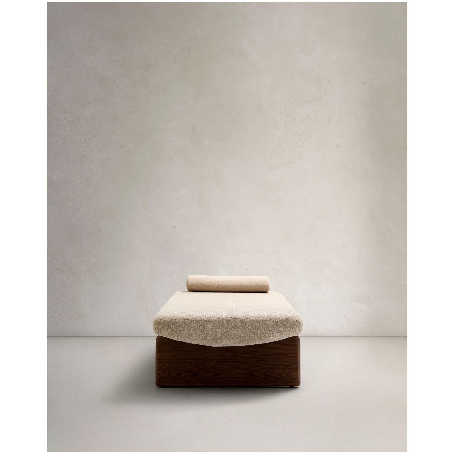 Chaiselongue Topaz aus beigefarbenem Chenille und massivem Eschenholz mit Walnuss-Finish 2