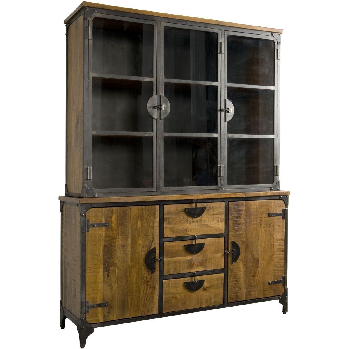 Vitrinenschrank Castle 160x210 Mangoholz Metall