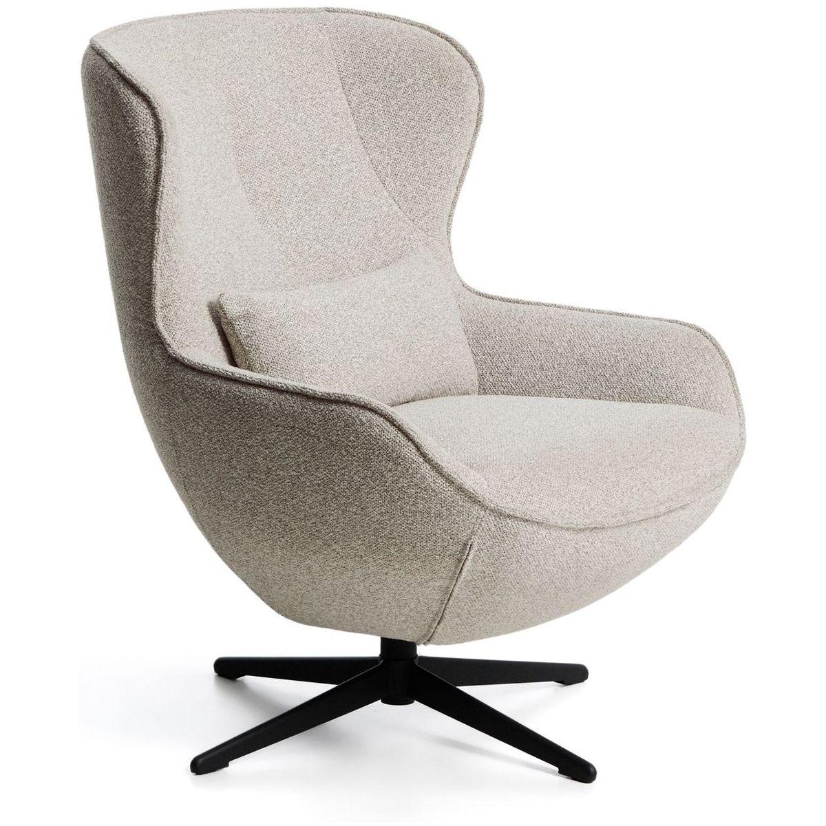Drehsessel Sorile mit beiger Chenille und schwarz lackiertem Stahl FSC 100%