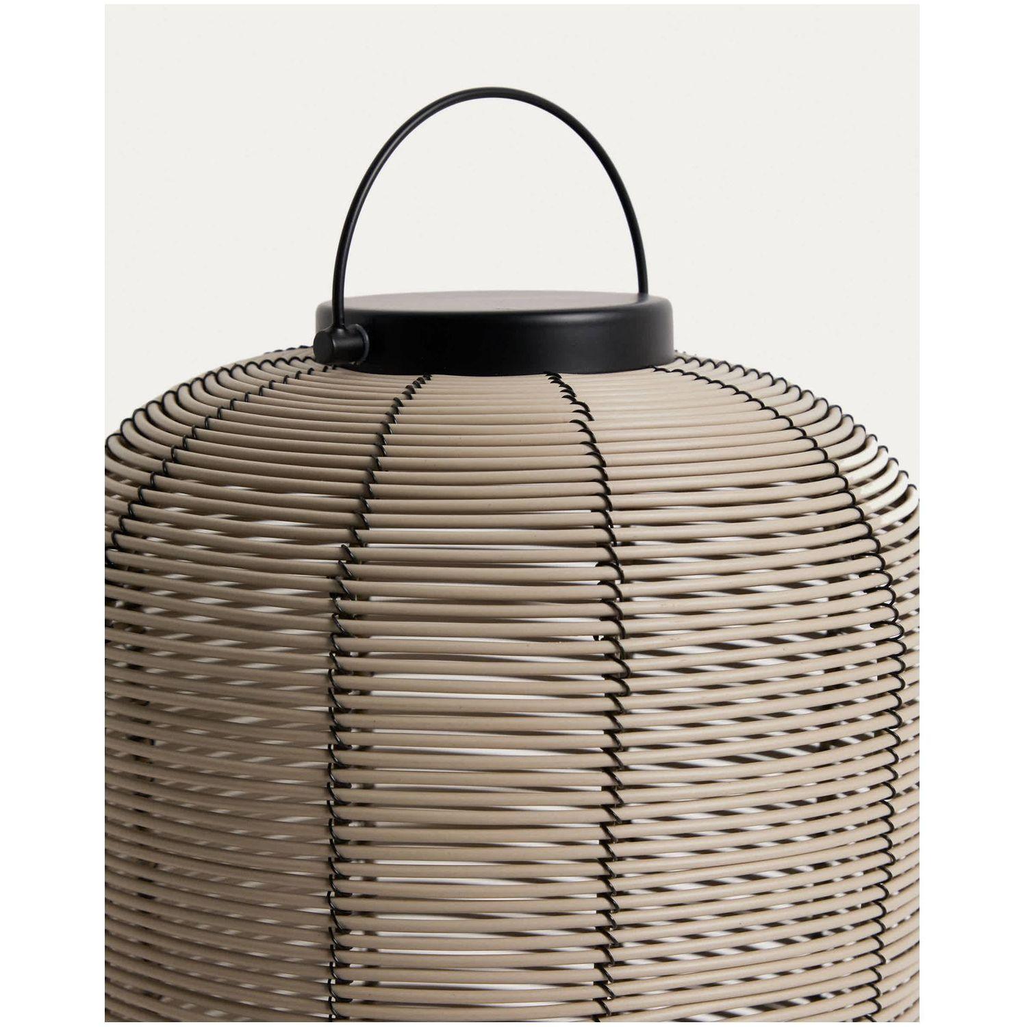 Kleine tragbare LED-Tischlampe Saranella aus hellgrauem synthetischem Rattan