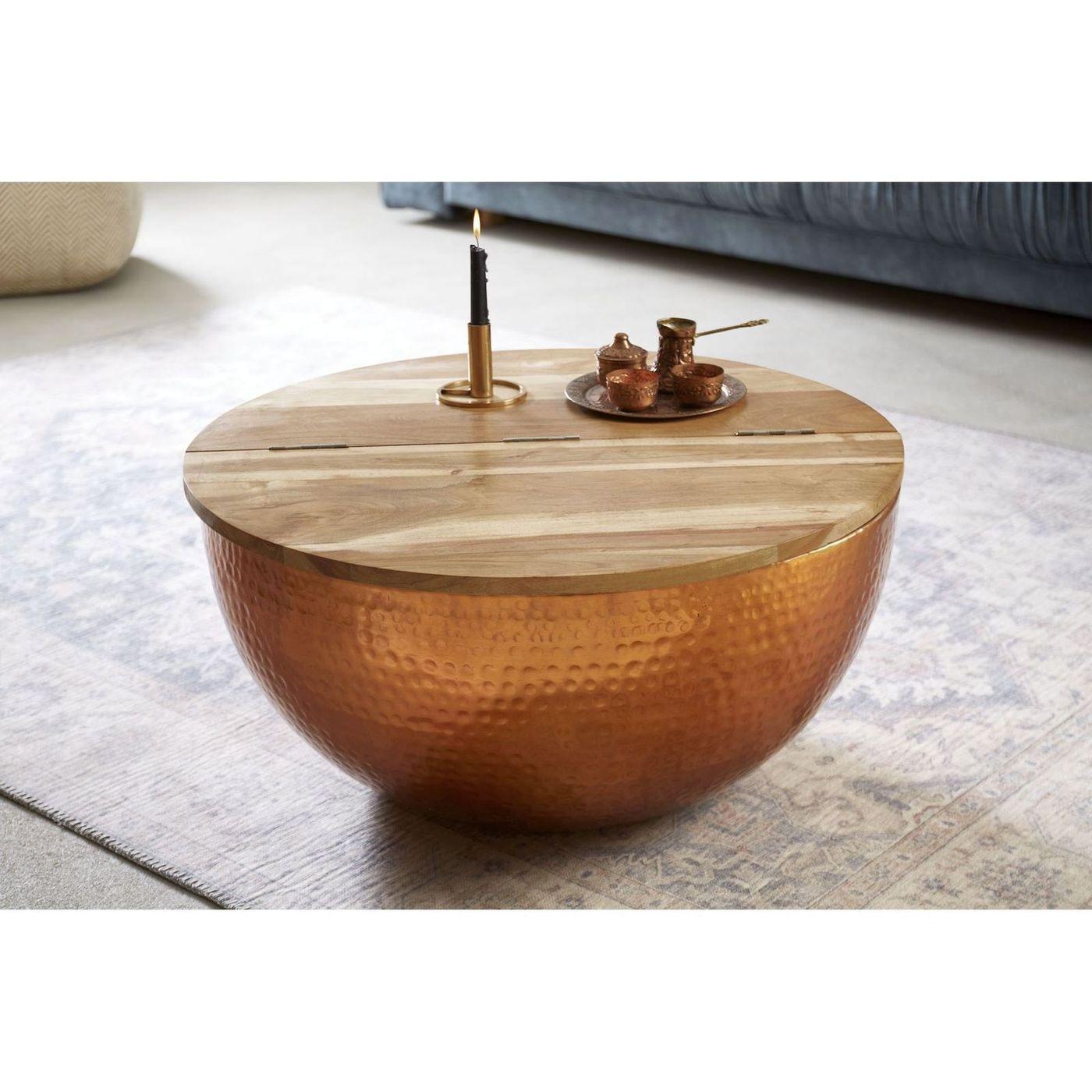 Couchtisch rund Bazzar Akazienholz kupfer 70x70 (mit Stauraum)