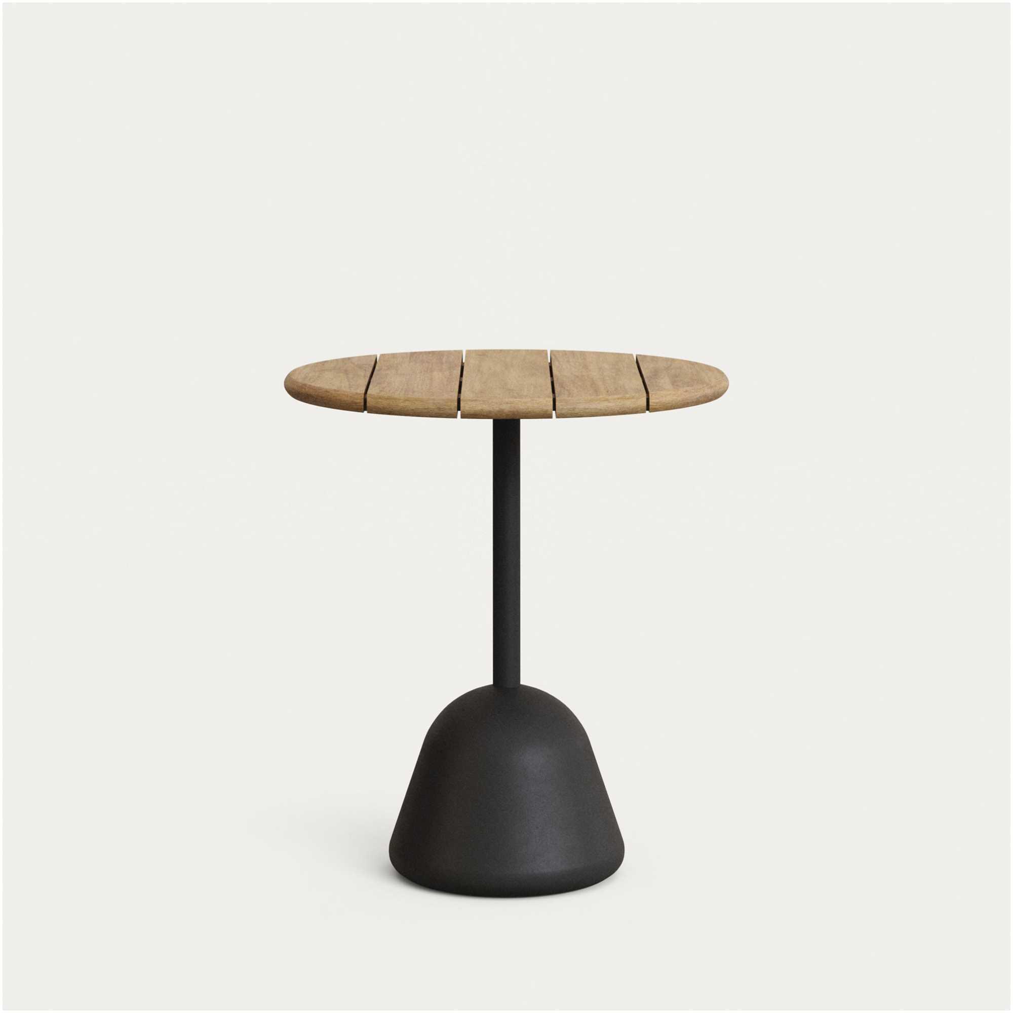 Saura Tisch mit Akazienplatte in Naturfinish und schwarzem Zementfuss Ø70x75 cm