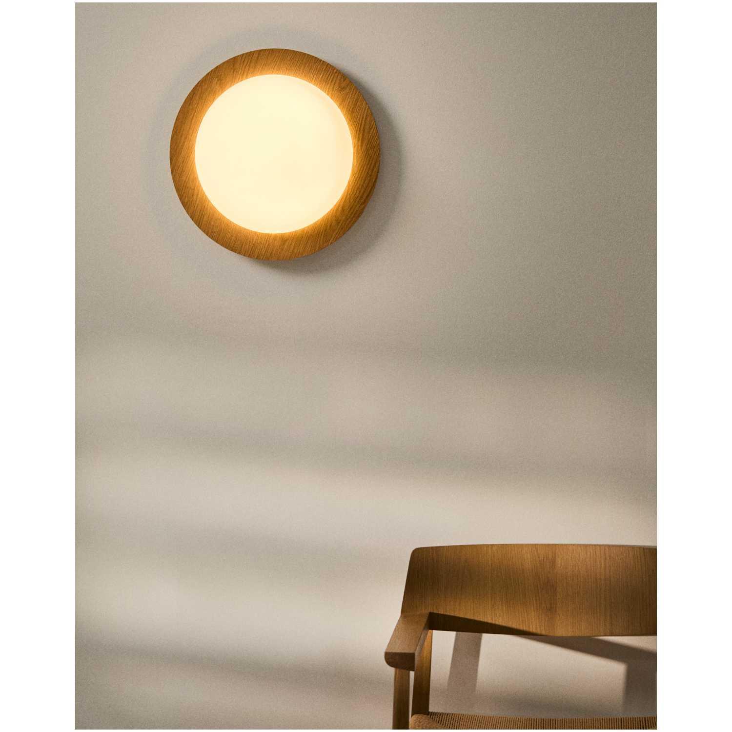 Deckenleuchte Novae Metall gebürstet Holzoptik hell Glas matt 40x40 (mit LED-Beleuchtung)