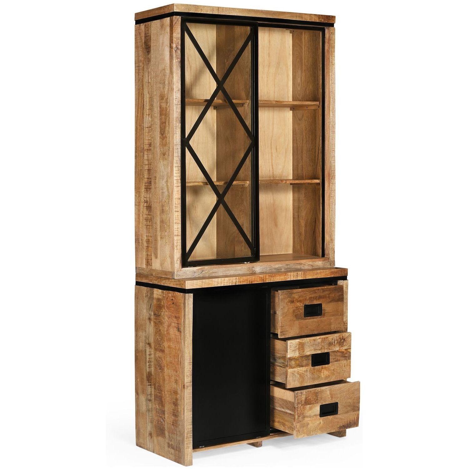 Vitrinenschrank Chalet Vintage Mangoholz Natur 100x220