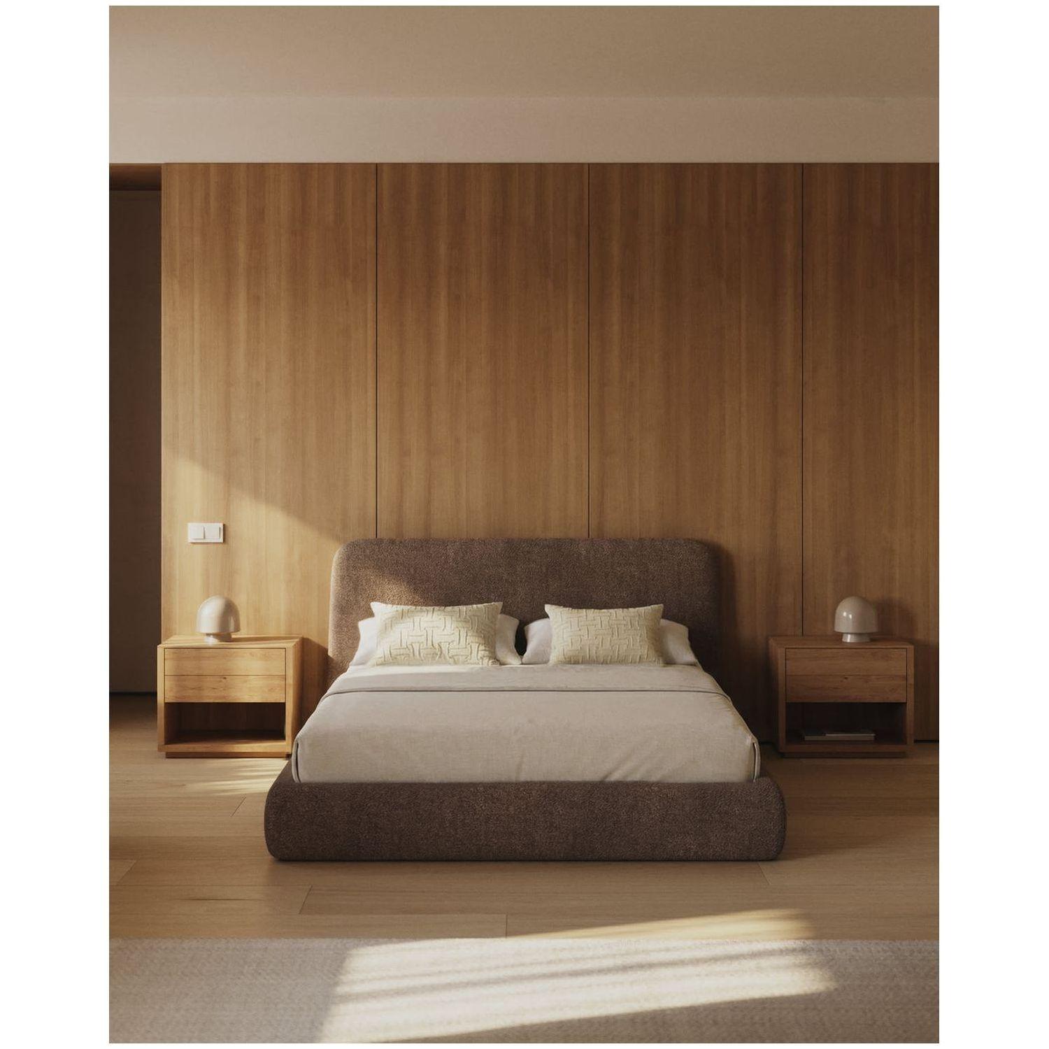Abziehbares Bett Martina mit braunem Lammfellimitat Bouclé - Grösse: 160x200
