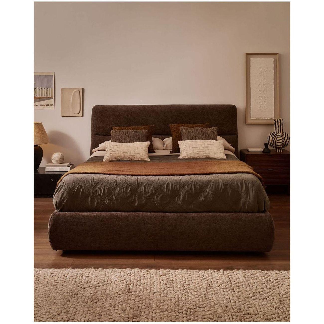 Abziehbares Bett Dafra aus dunkelbrauner Chenille mit Klappbettkasten - Grösse: 180x200