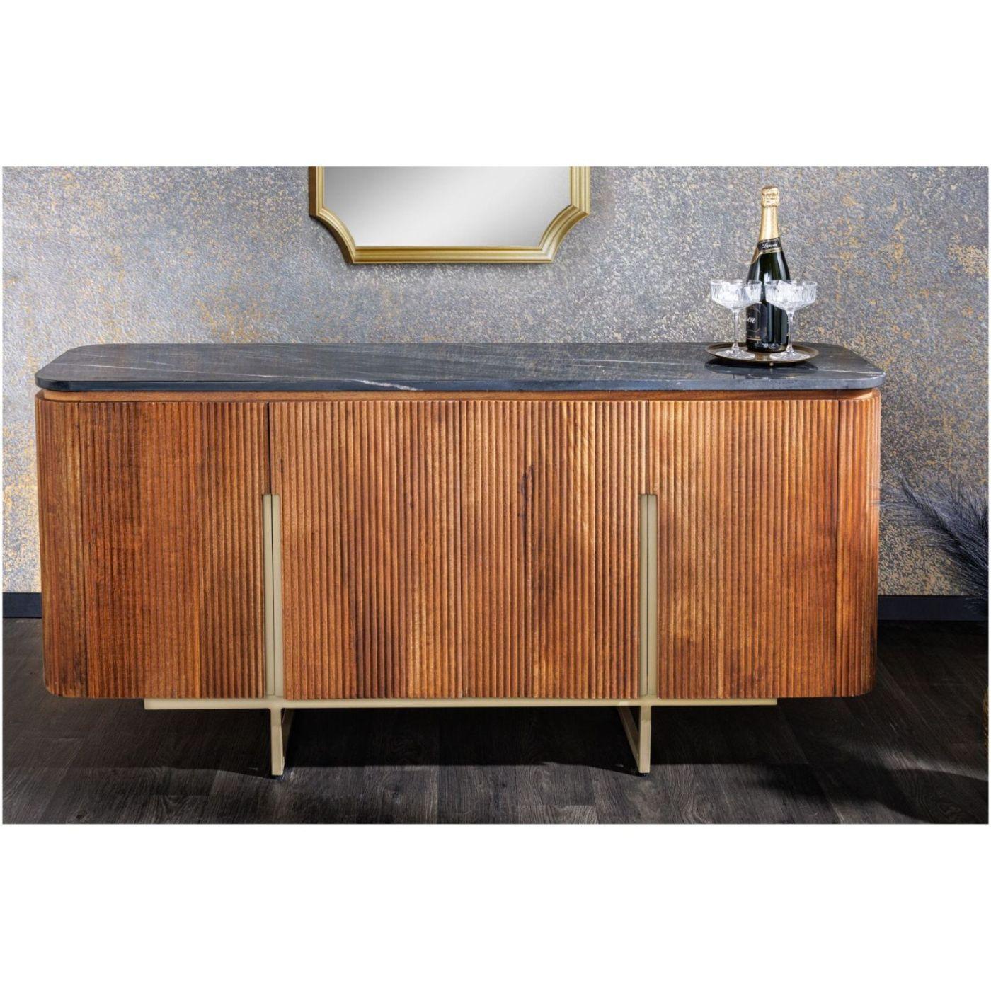 Sideboard abgerundet Cazeno Gold Marmor Mangoholz braun 160