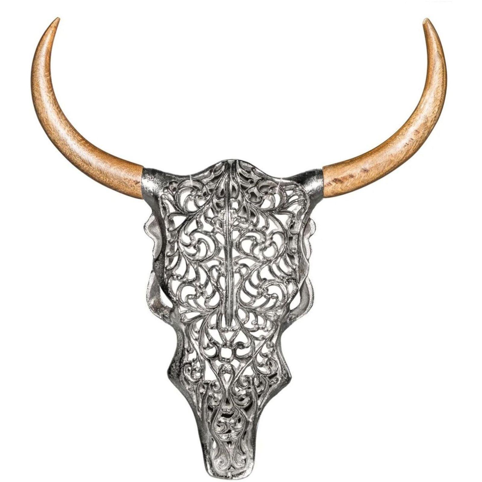 Wanddekoration Exotic Skull 57cm Metall silber Mangoholz