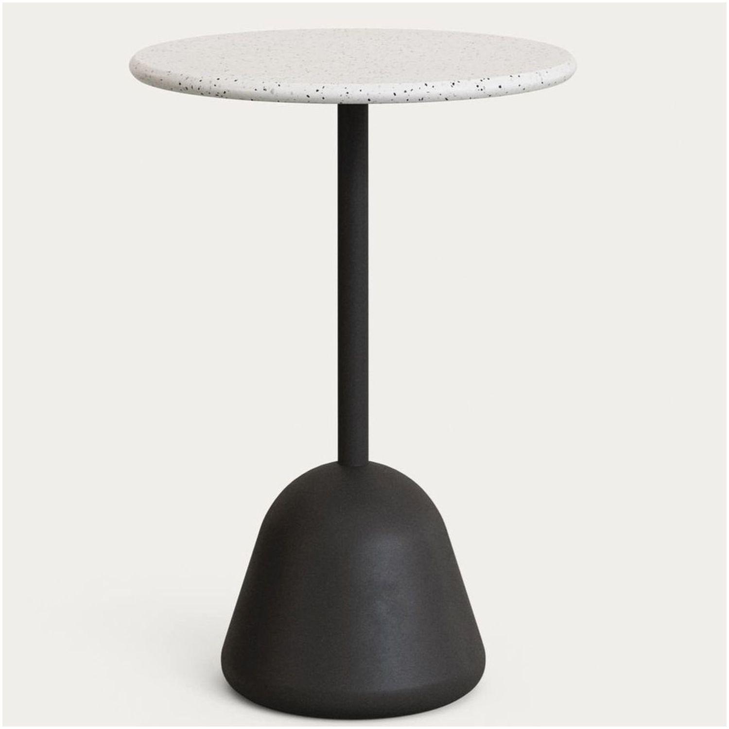 Bartisch Saura mit weisser Terrazzo-Platte und schwarzem Zementfuss 70x70x99