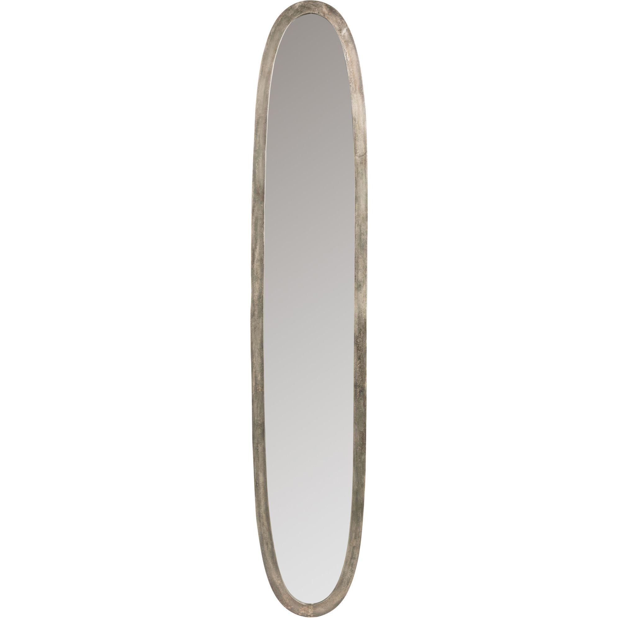 Spiegel oval schmal Aluminium antik grau 33x179