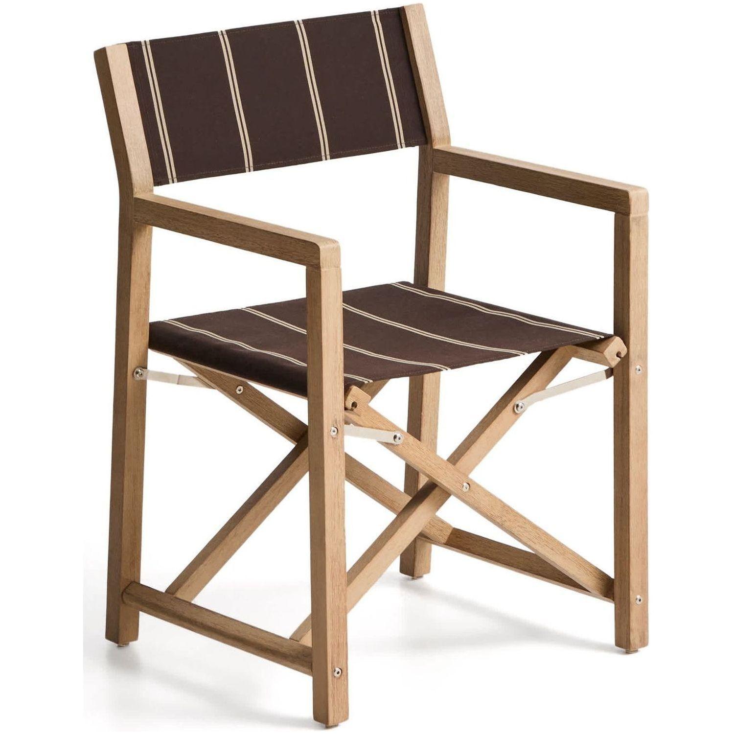 Braun-beige gestreifter Outdoor-Klappstuhl Vilara aus massivem Akazienholz FSC 100%