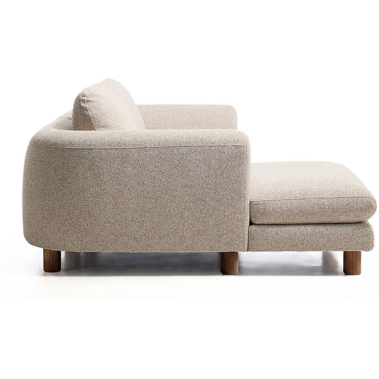 3-Sitzer Sofa Vera mit Chaiselongue links in Beige mit Beinen aus massivem Eschenholz mit Nussbaum-Finish 232x176 FSC Mix Credit