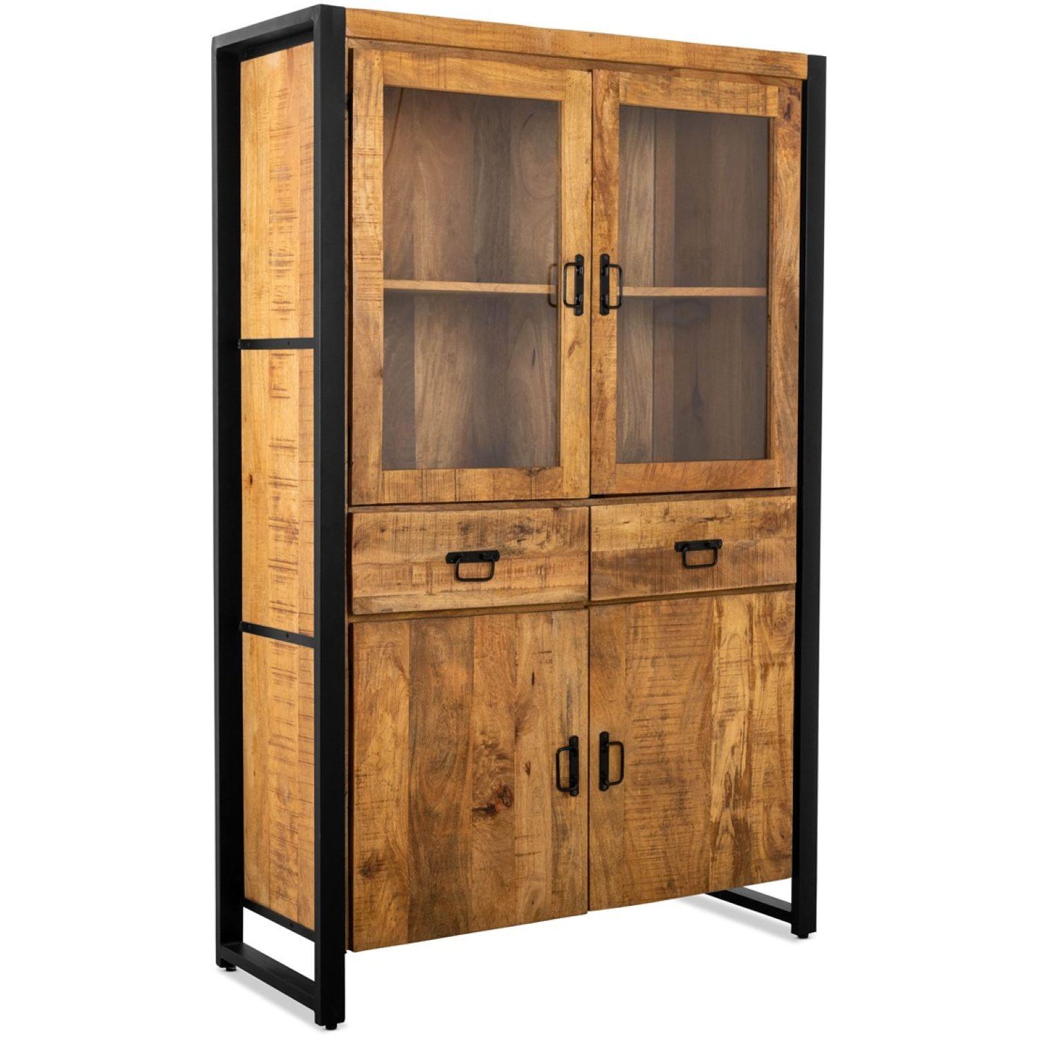Standvitrine Iron Loft Mangoholz vintage Eisen 115x180