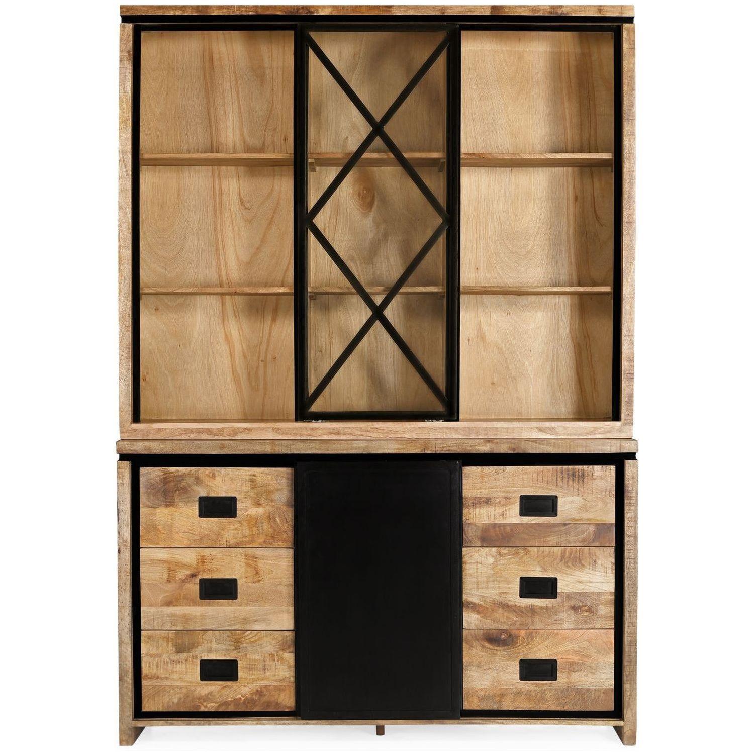 Vitrinenschrank Chalet Vintage Mangoholz Natur 160x220