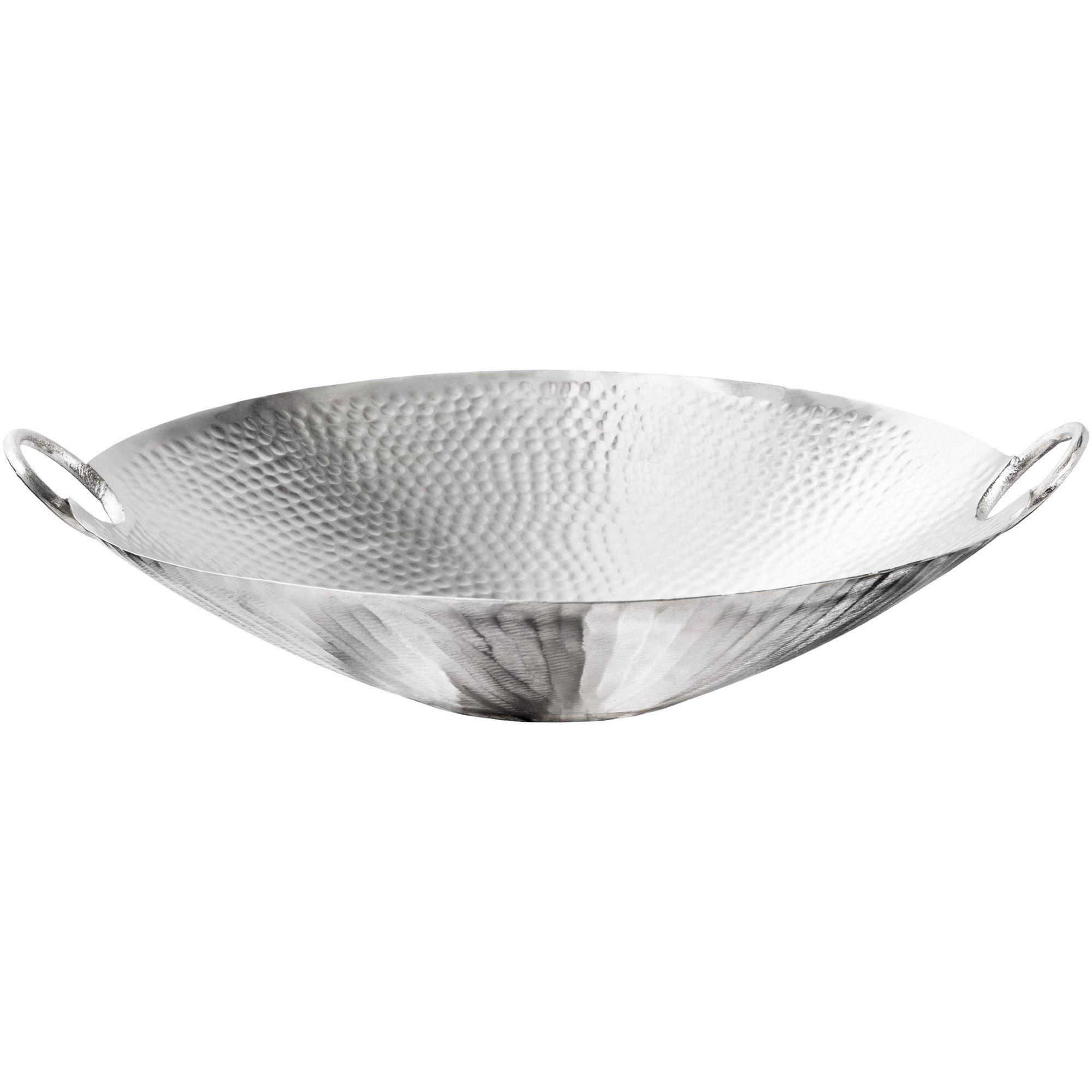 Deko Schale Bazzar mit Griff Hammerschlag silber 57x50