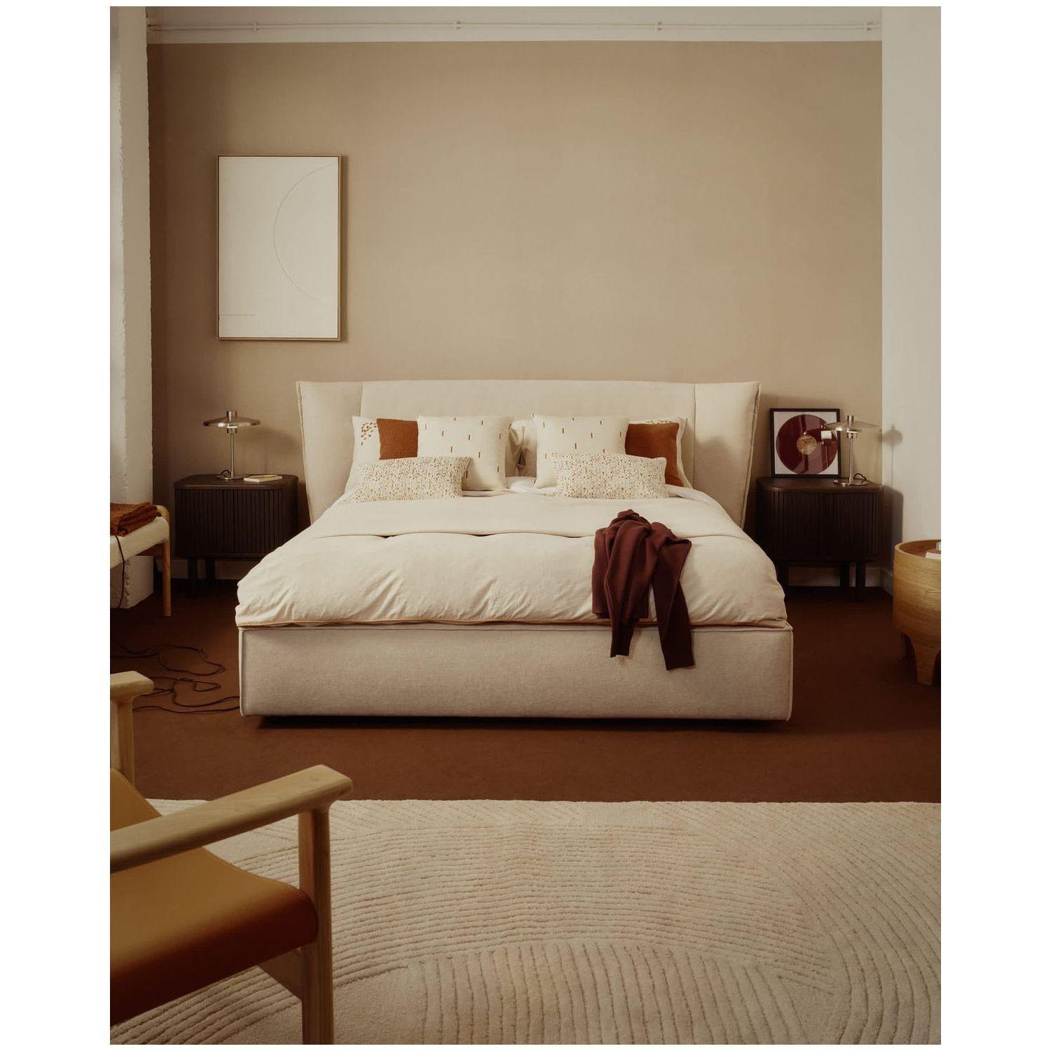 Abziehbares Polsterbett Arvian Chenille Stoff beige mit Klappbettkasten - Grösse: 160x200