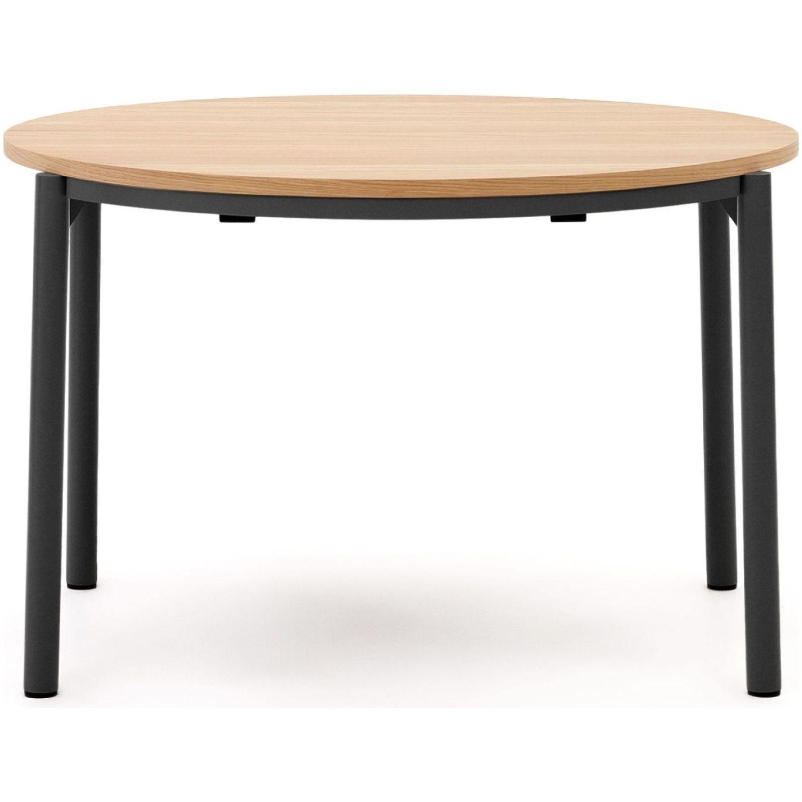 Ausziehtisch rund Montuiri Eichenfurnier natur Stahlbeine schwarz 120-200x120