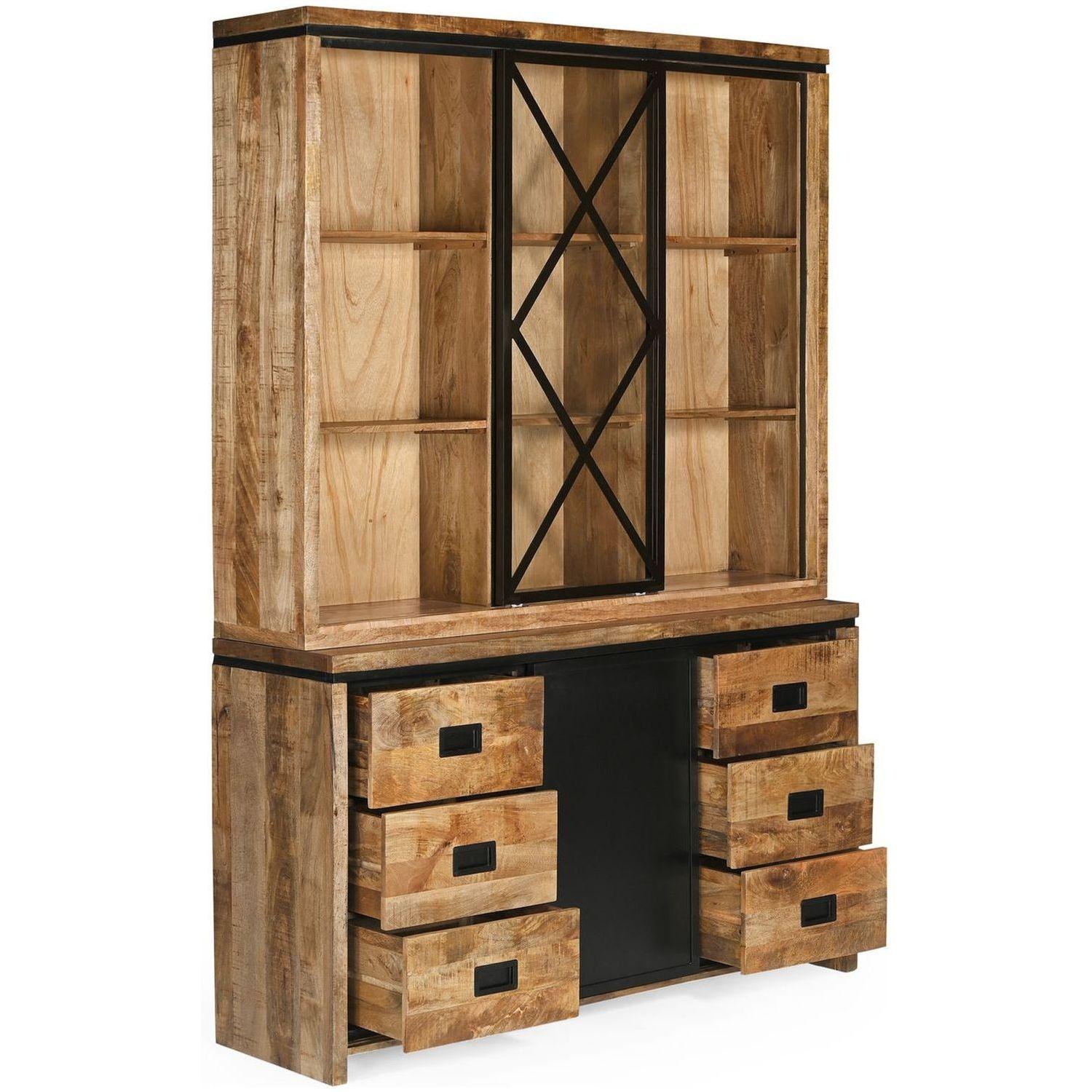 Vitrinenschrank Chalet Vintage Mangoholz Natur 160x220