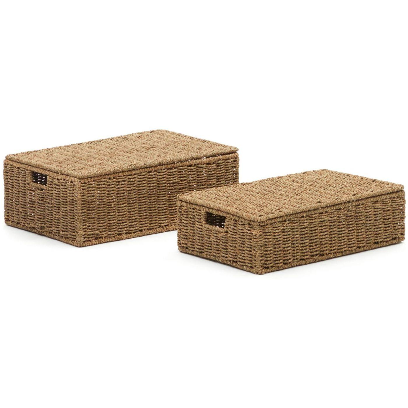Aufbewahrungsbox Kiste mit Deckel Tossa Rattan Naturfasern (2er-Set)