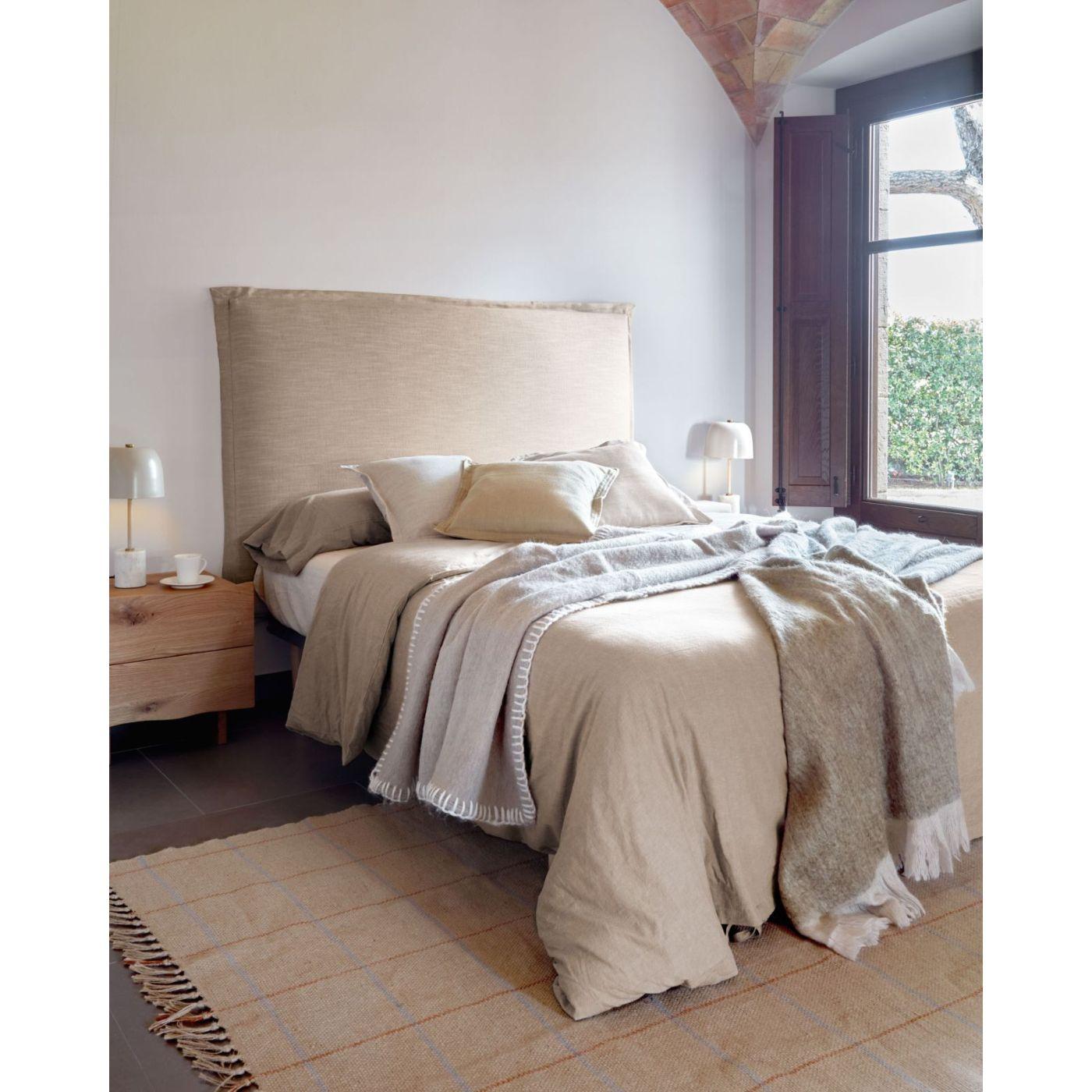 Bettkopfteil Tanit mit abnehmbarem Bezug aus Leinen beige - Ausführung: für Bett 180cm