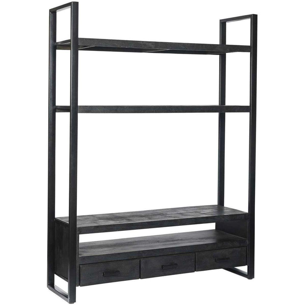 TV Möbel Standregal mit Schubladen Chuck Mangoholz vintage schwarz 150x200