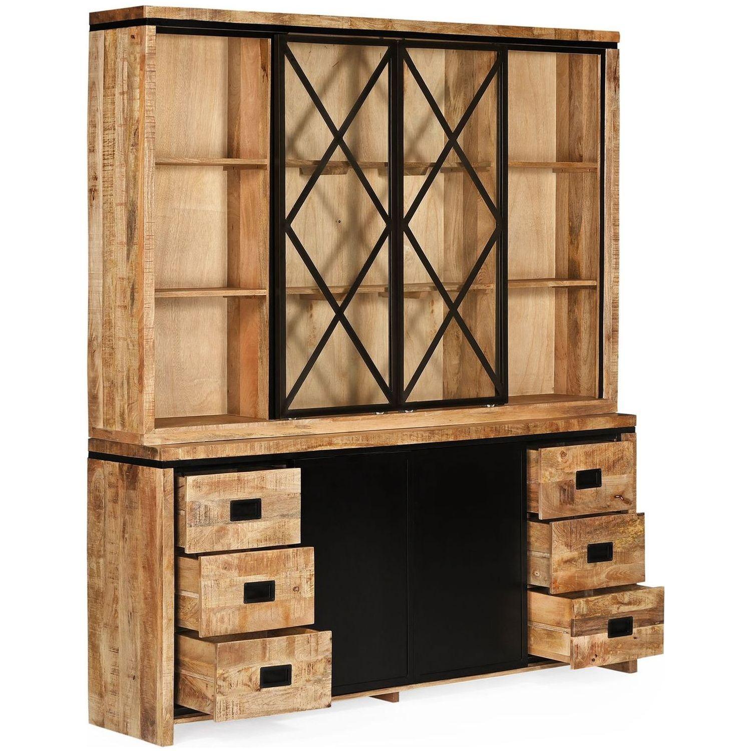 Vitrinenschrank Chalet Vintage Mangoholz Natur 200x220