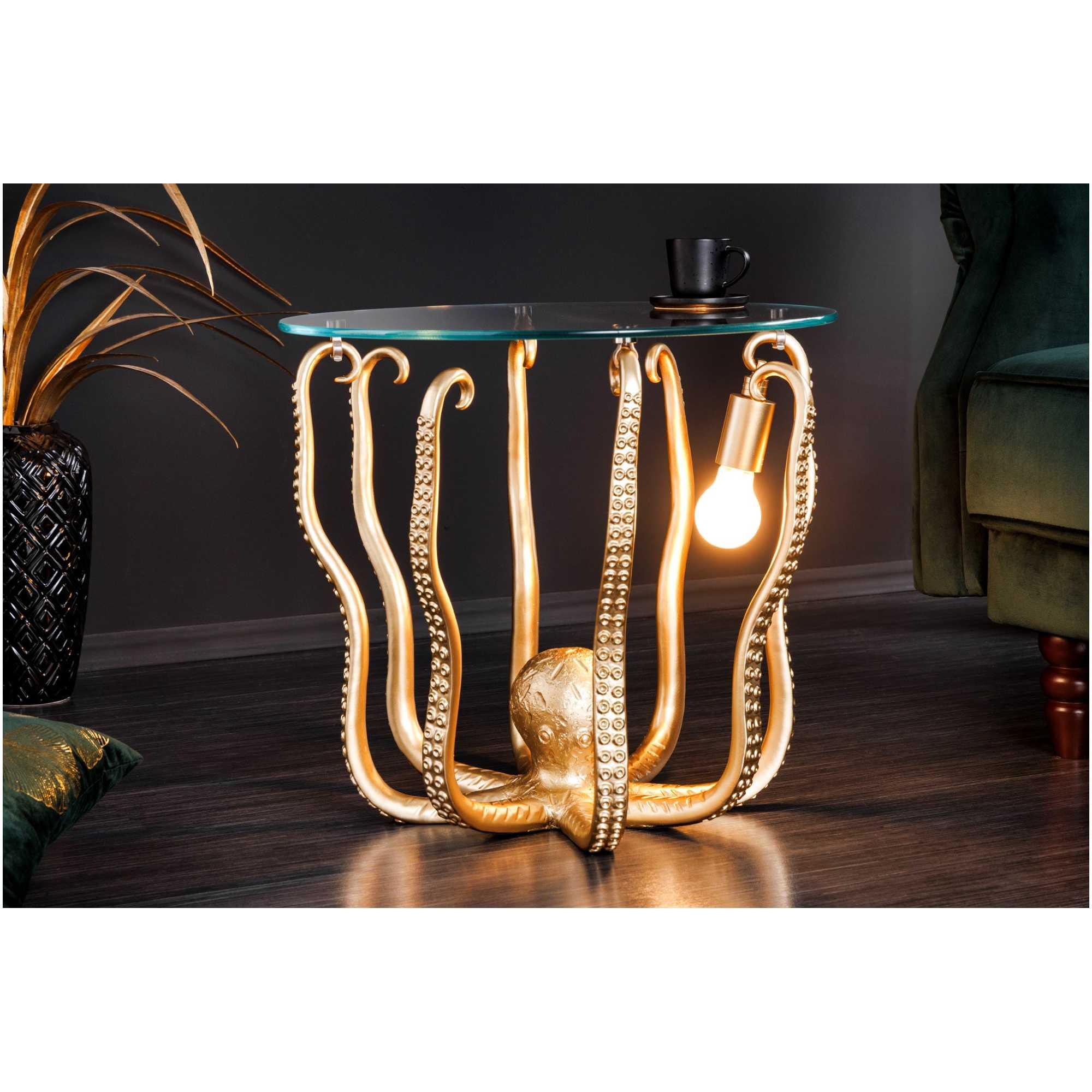Beistelltisch mit Lampe Oktopus Metall gold Glas