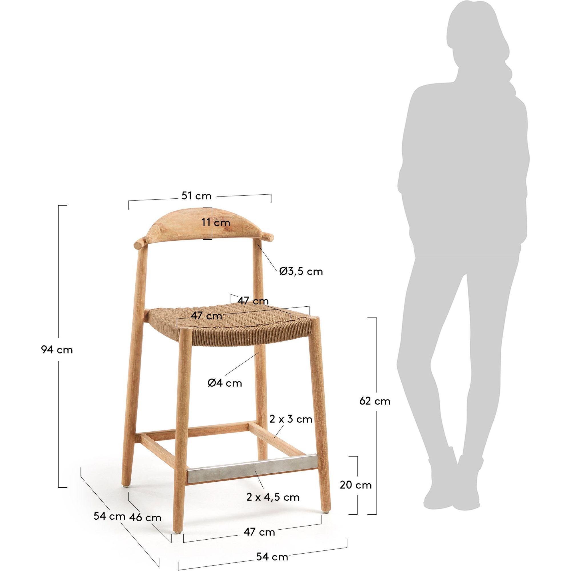 Barhocker aus Holz Nina Akazie Natur Seil beige Sitzhöhe 62cm