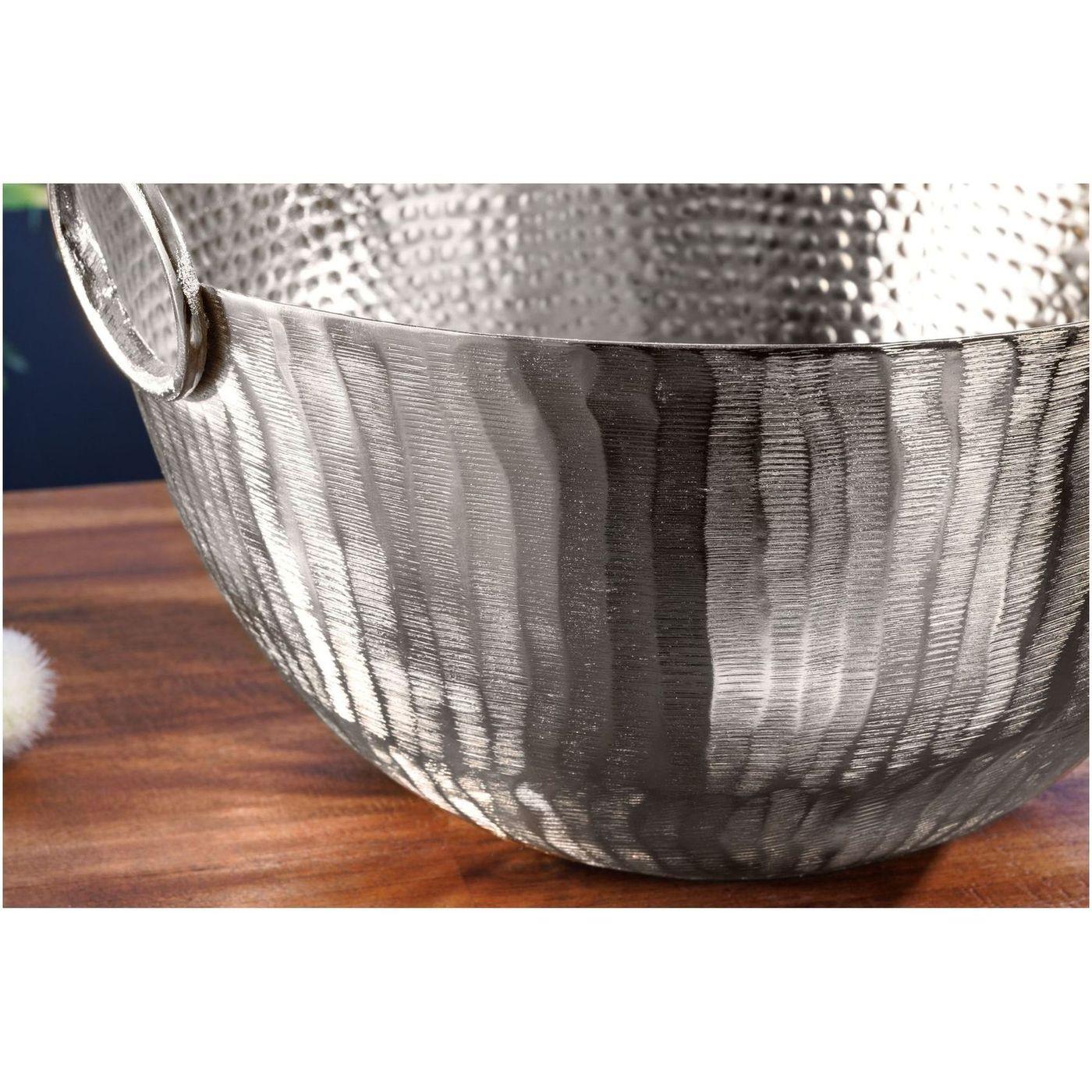 Deko Schale Bazzar mit Griff Hammerschlag silber 40x40