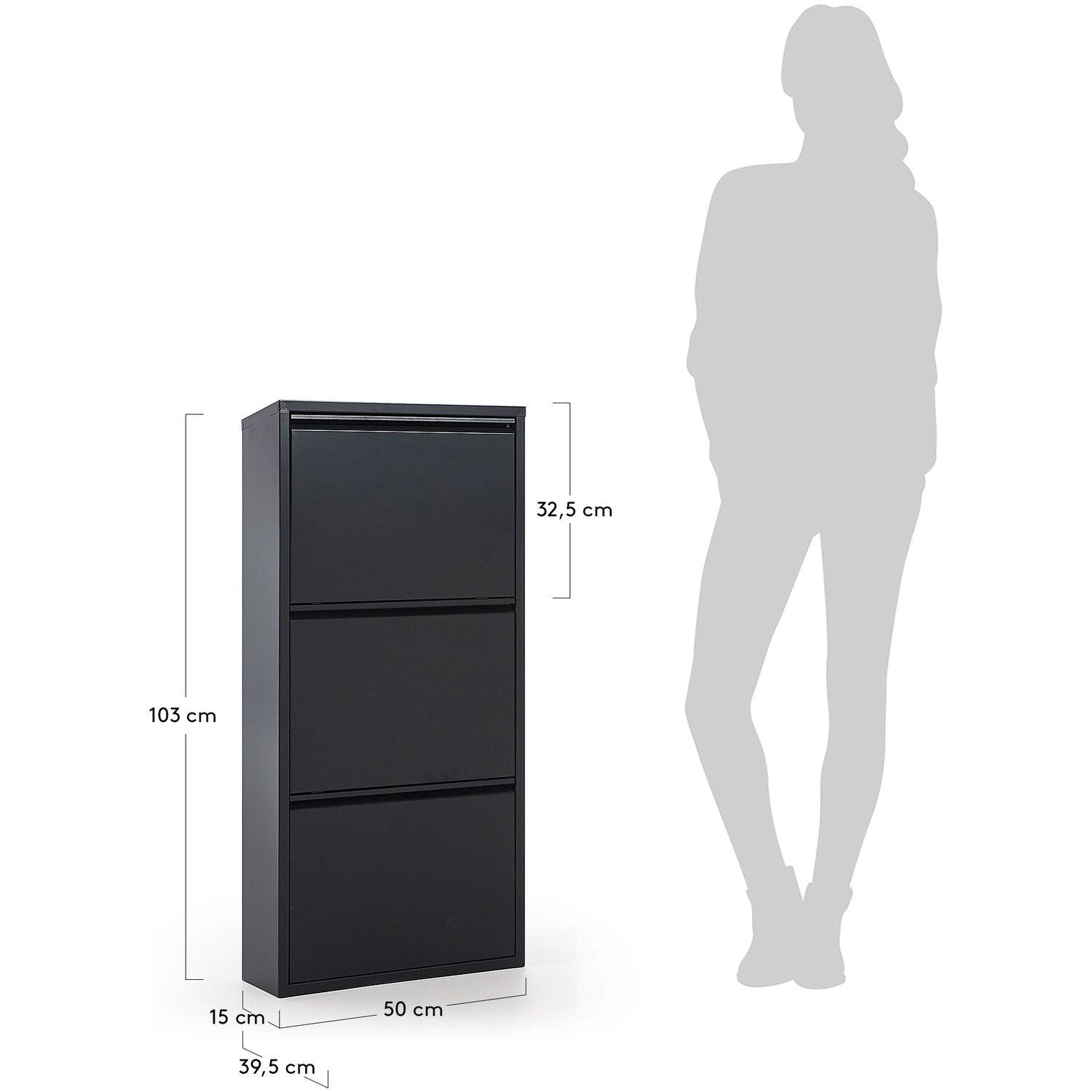 Schuhschrank mit 3 Klappen Metall dunkelgrau 50x103