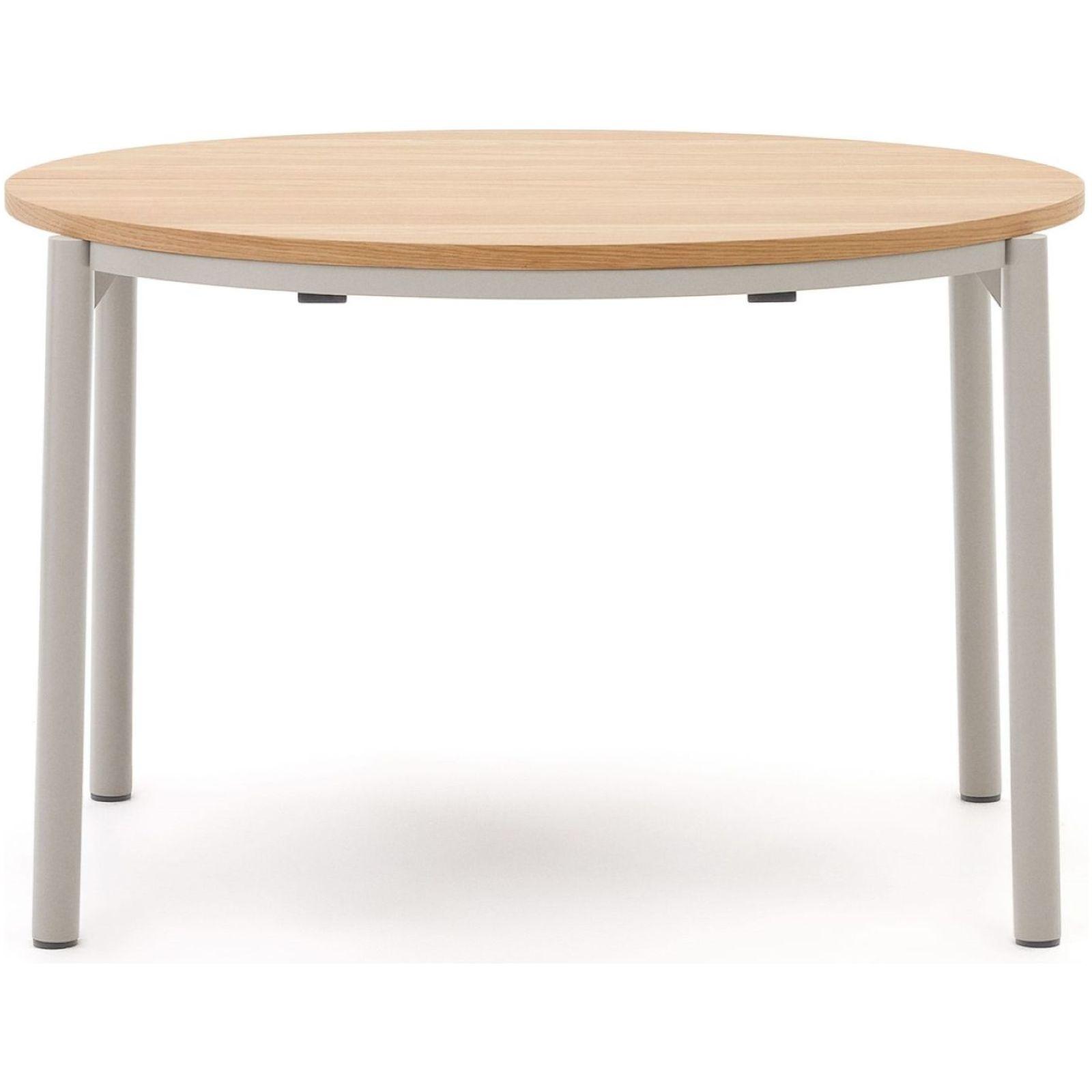 Ausziehtisch rund Montuiri Eichenfurnier natur Stahlbeine grau 120-200x120