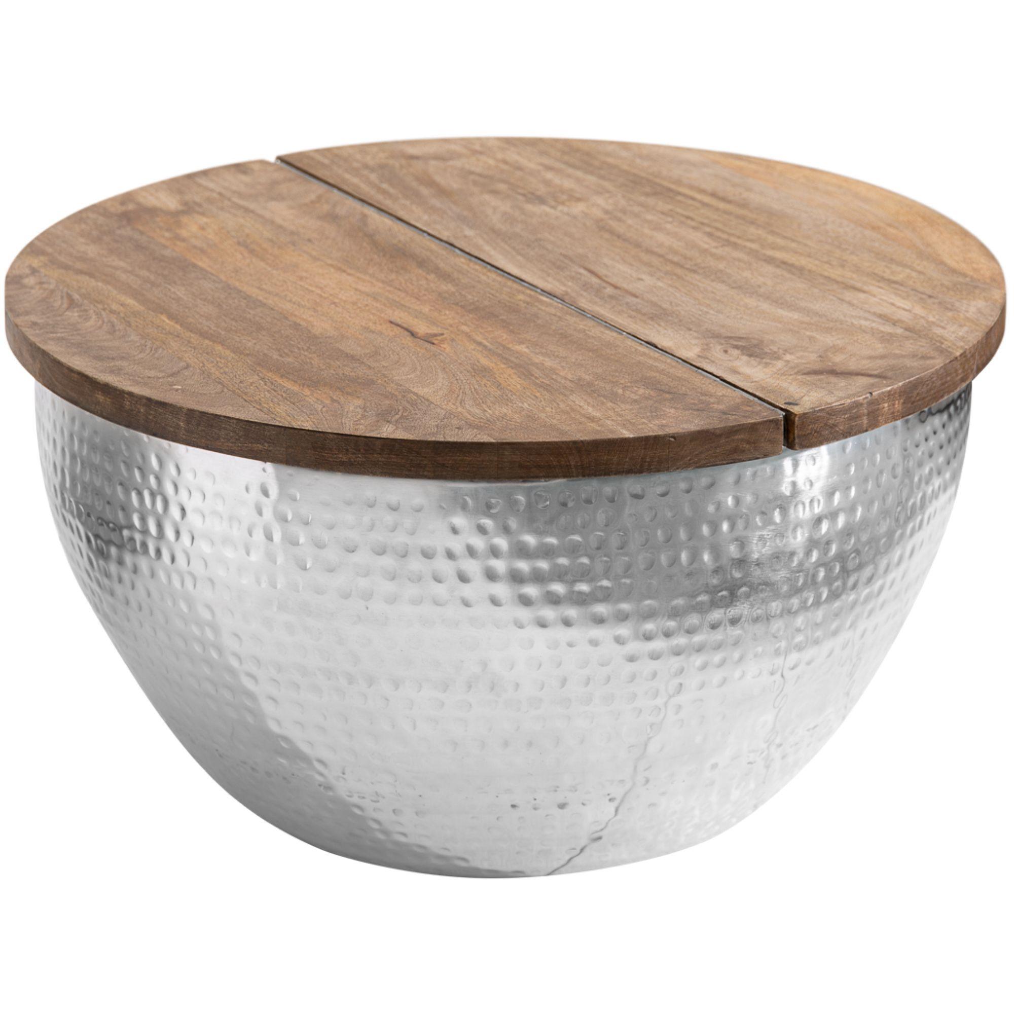 Couchtisch rund Bazzar Storage 60x60 Mangoholz Aluminium silber