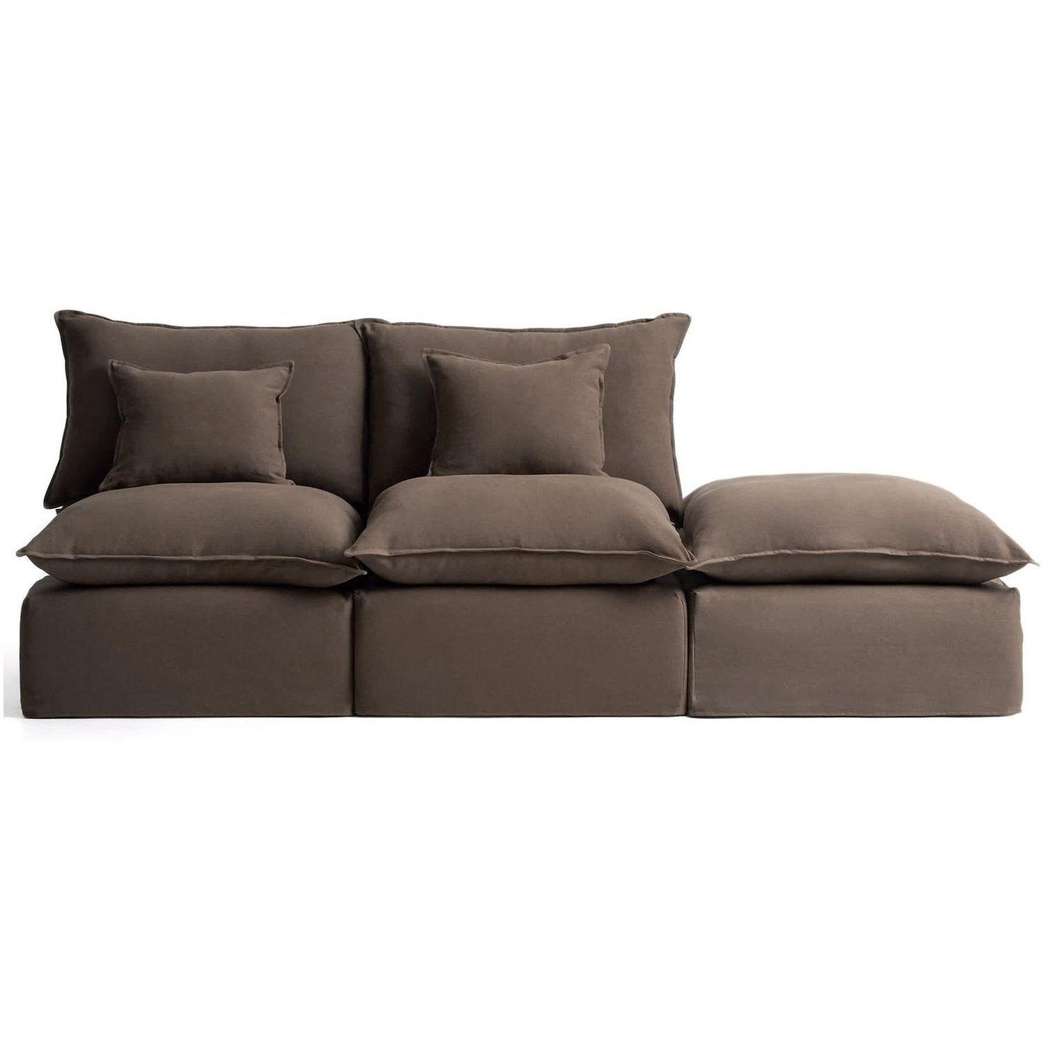 2-Sitzer-Modularsofa Anarela mit abnehmbarem Bezug und Randmodul aus Leinen in Taupe 270 