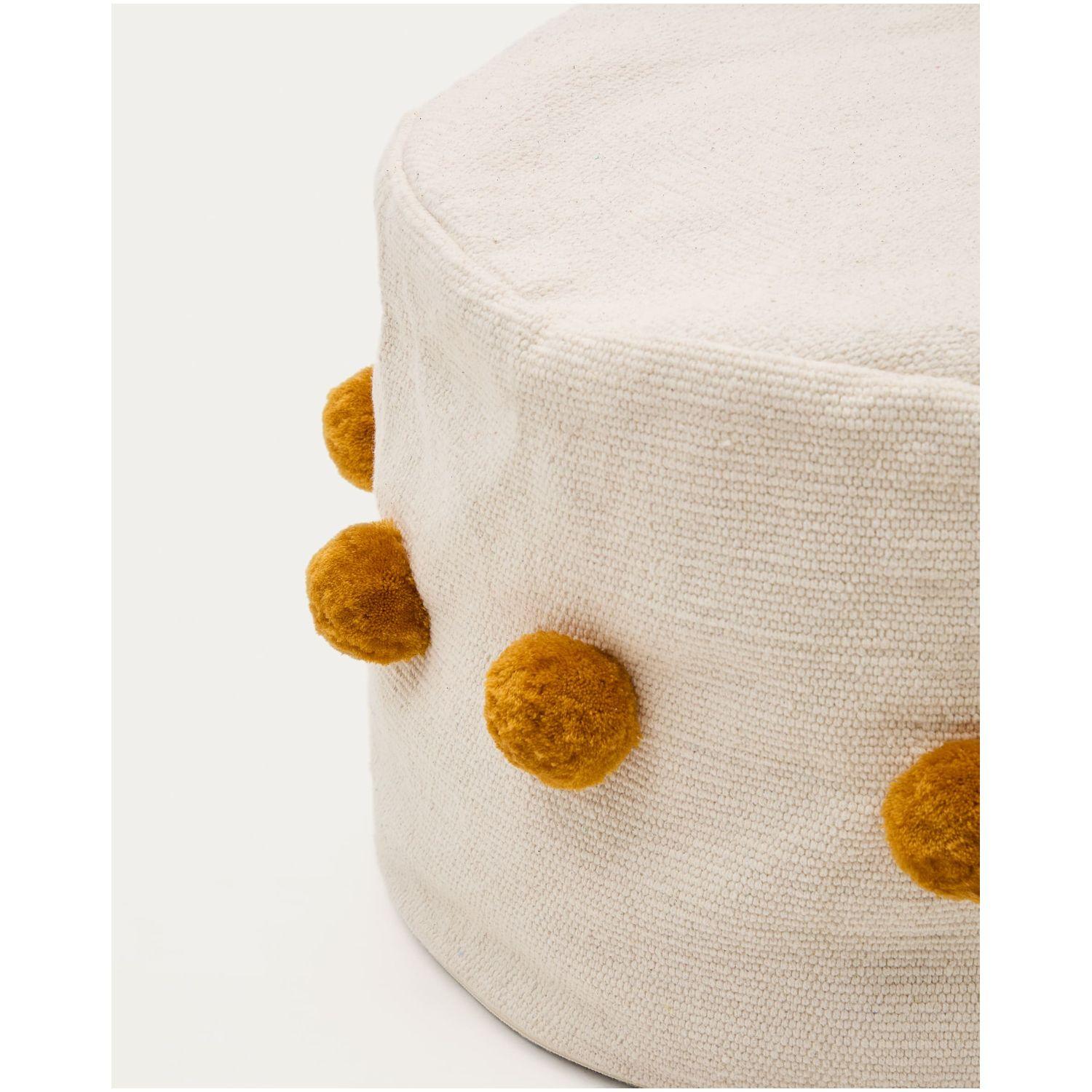 Pouf Sitzsack Manua Baumwolle beige mit senffarbenen Quasten 40x40