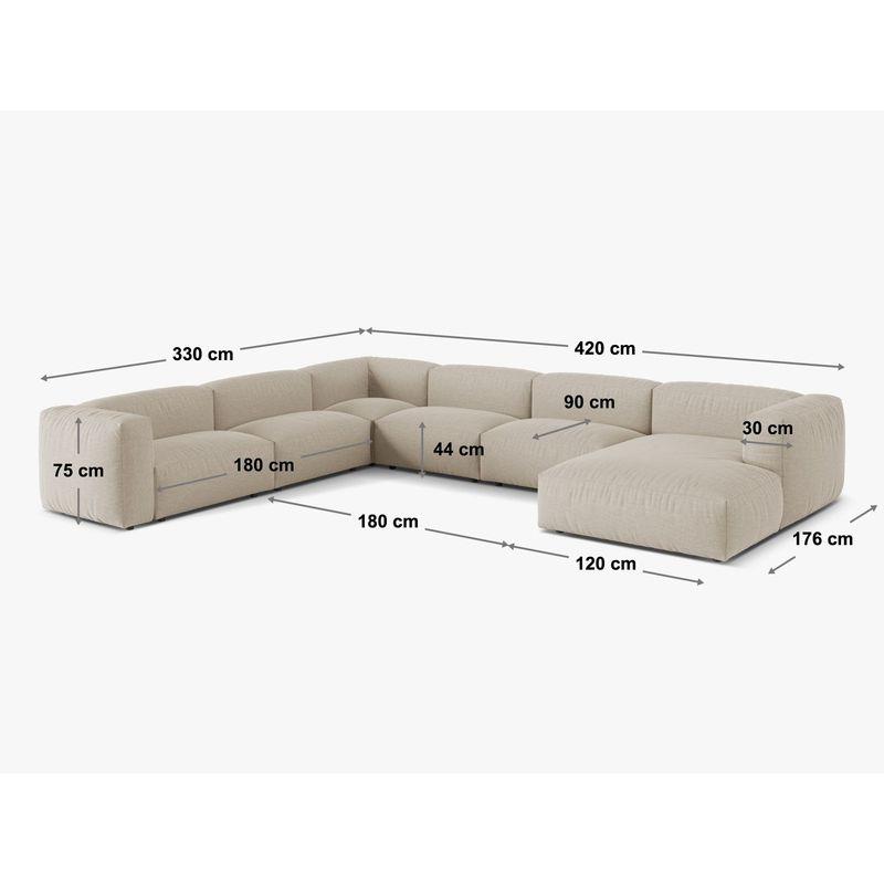 Wohnlandschaft U Sofa Ecksofa Martina 420x330x75 Sitztiefe 90cm - Ausrichtung: links - Bezug: Velvet (Vogue), Light Beige