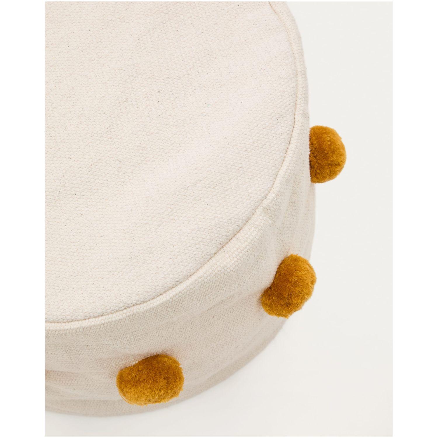 Pouf Sitzsack Manua Baumwolle beige mit senffarbenen Quasten 40x40