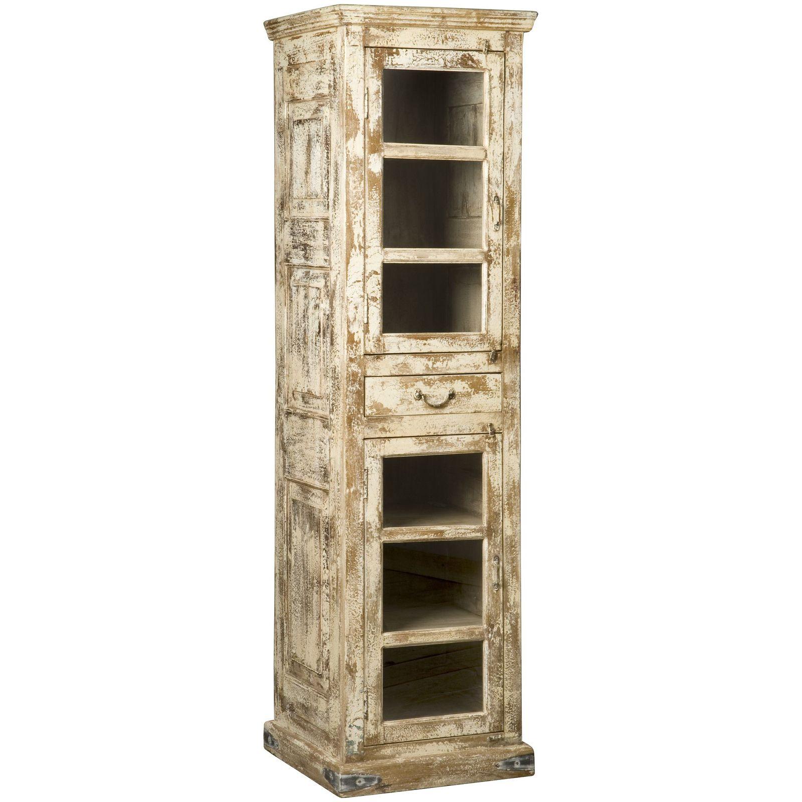 Vitrinenschrank Jodhpur 55x200 Massivholz Glas