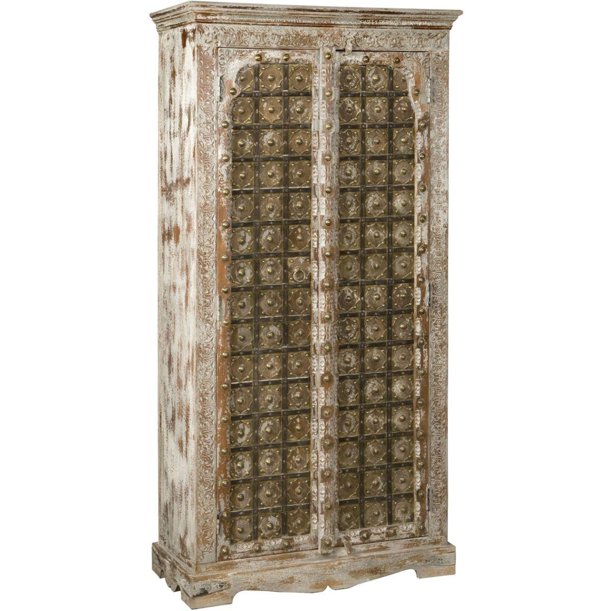 Massivholzschrank Jamahra Shabby Chic Mangoholz weiss-grau 90x180