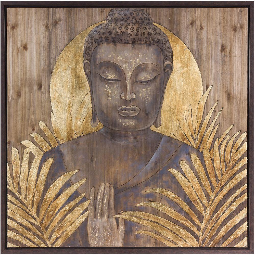 Vintage Wandbild auf Holz Buddha 120x120